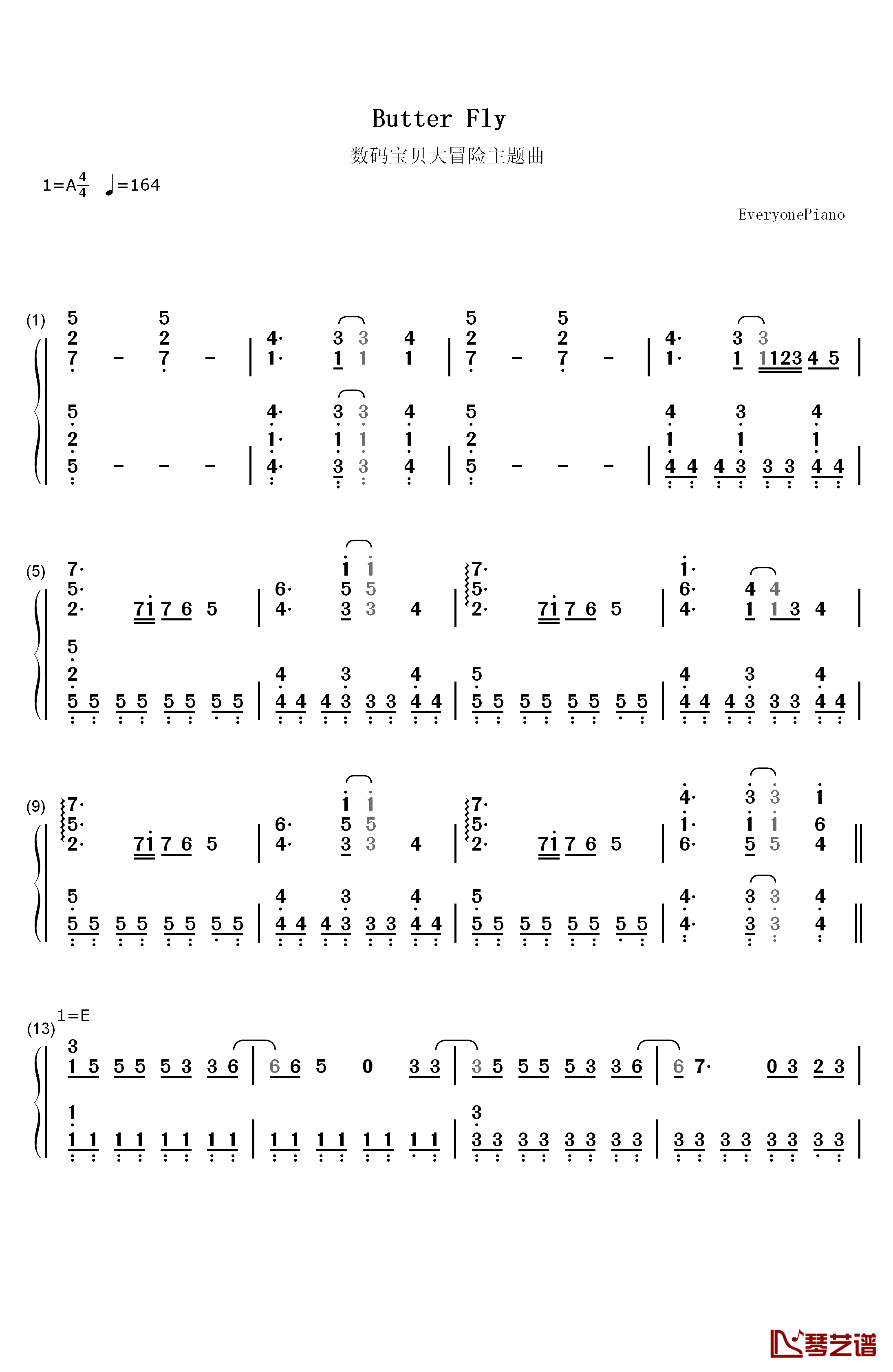 Butter Fly钢琴简谱-数字双手-和田光司
