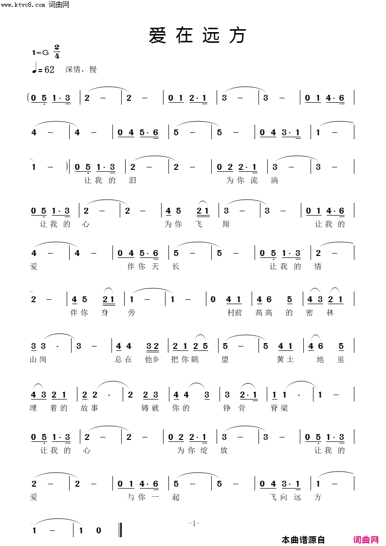 爱在远方简谱-杨倩倩演唱-常鸣/常鸣词曲