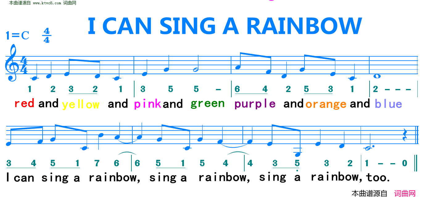 I can sing a rainbow简谱