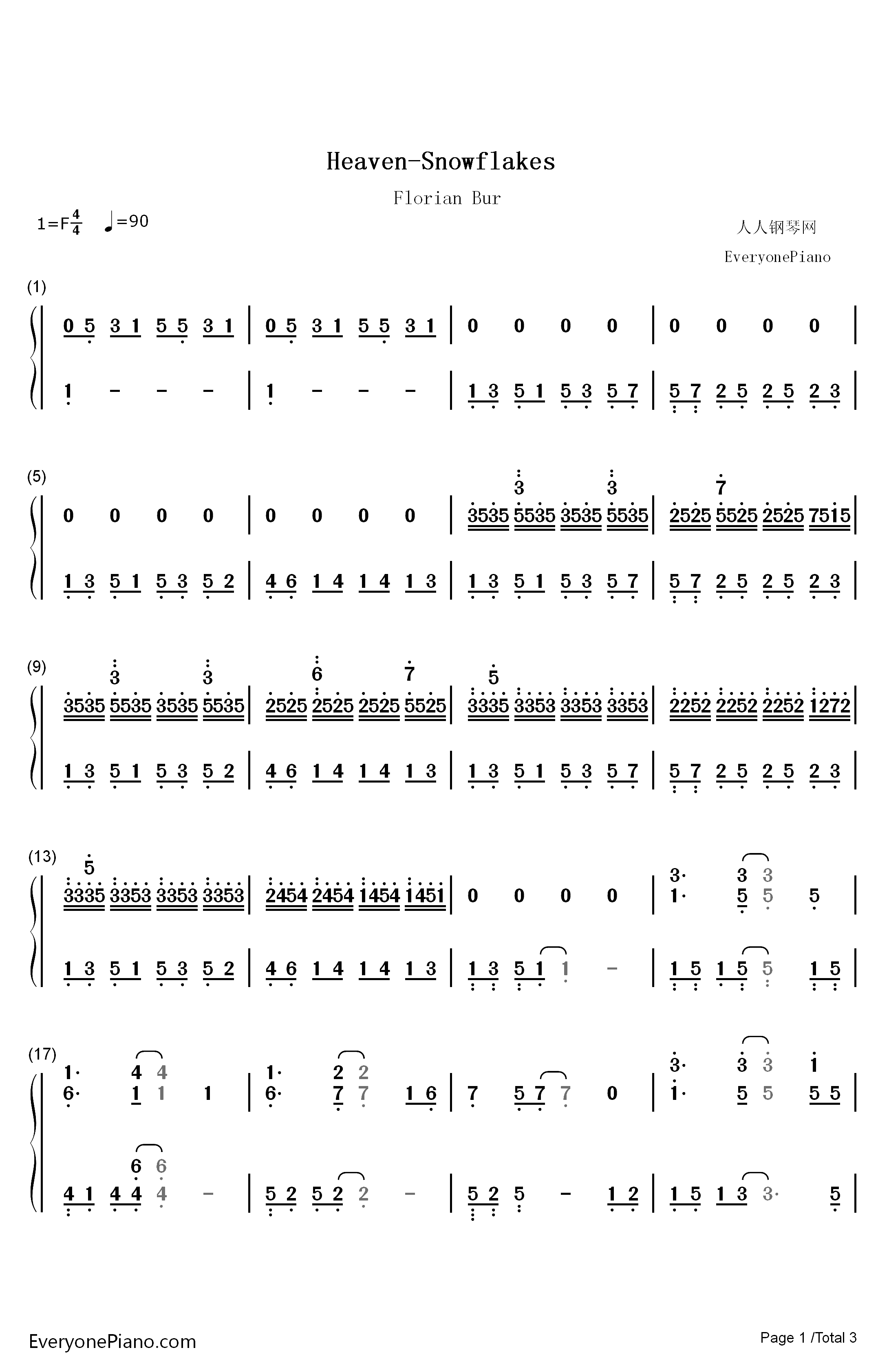 Heaven钢琴简谱-数字双手-Florian Bur