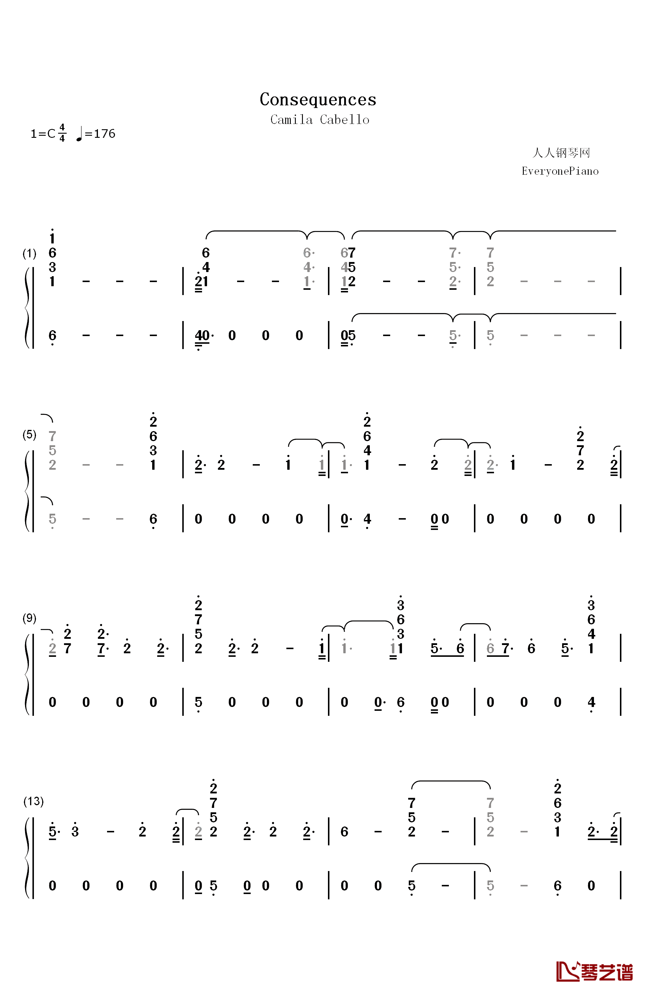 Consequences–Camila Cabello钢琴简谱-数字双手-Camila Cabello