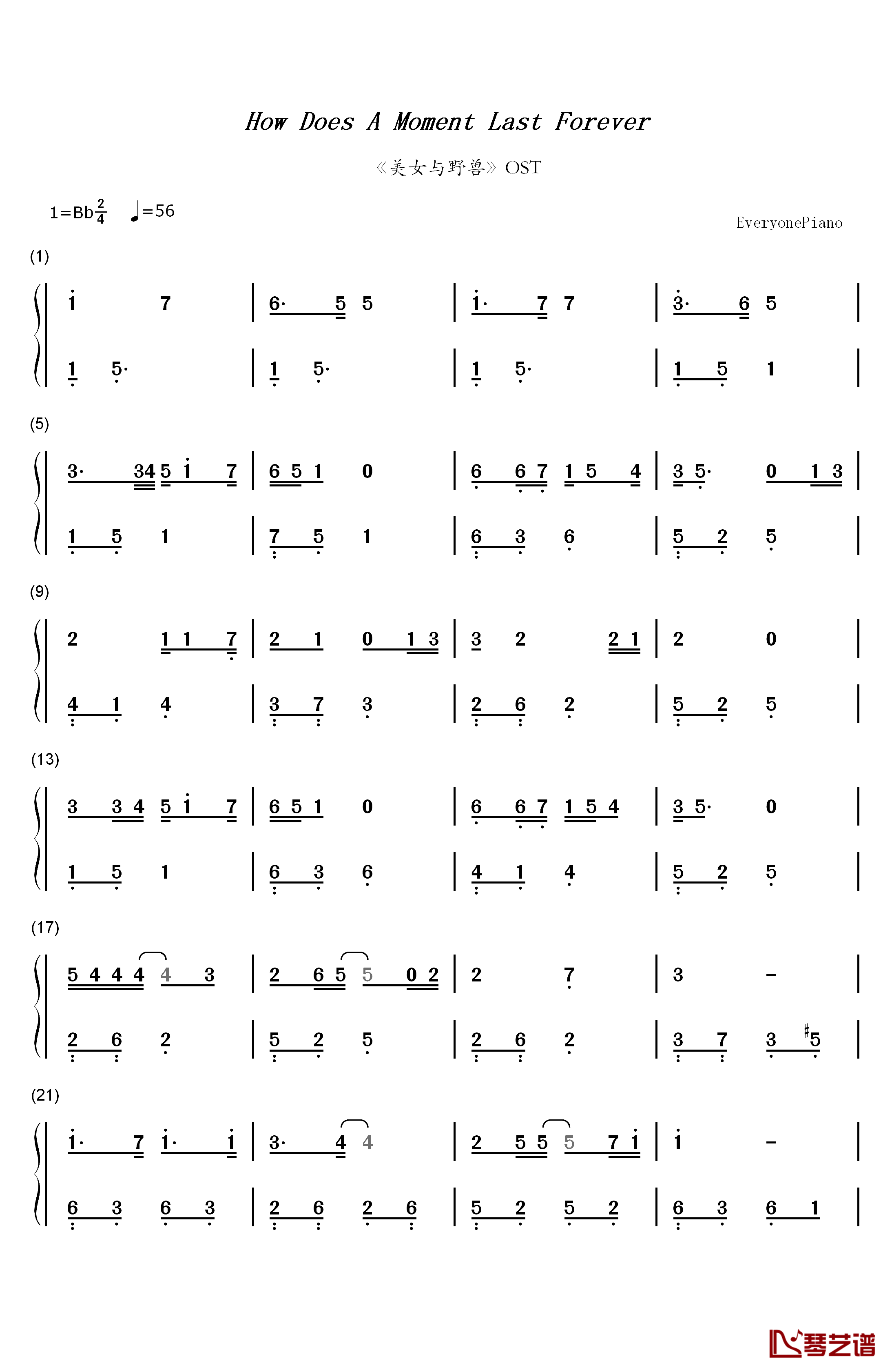 How Does A Moment Last Forever钢琴简谱-数字双手-Céline Dion London Voices Michael Kosarin