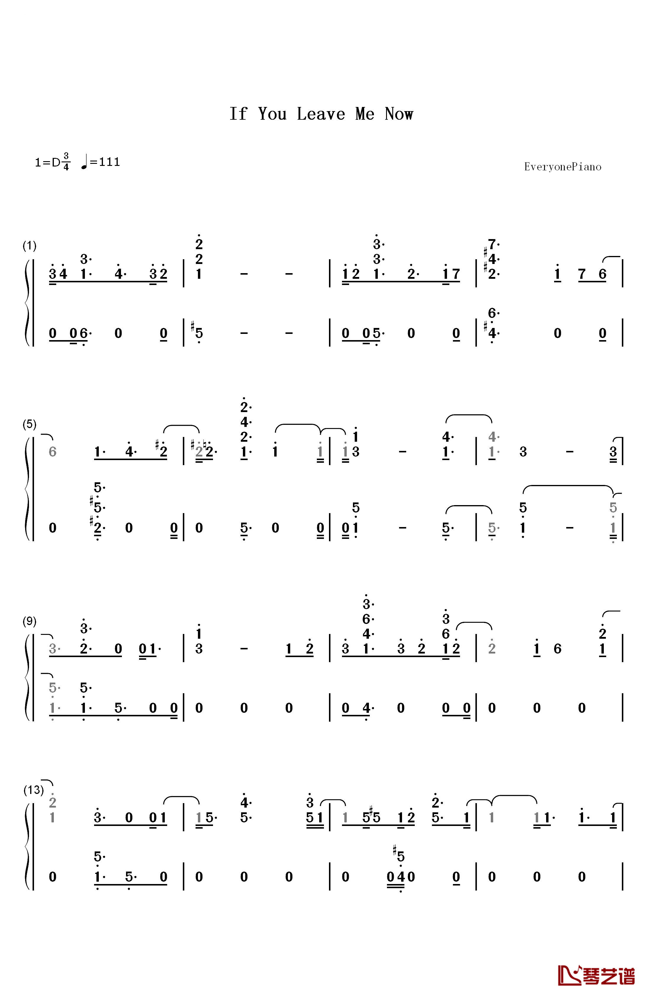 If You Leave Me Now钢琴简谱-数字双手-Charlie Puth