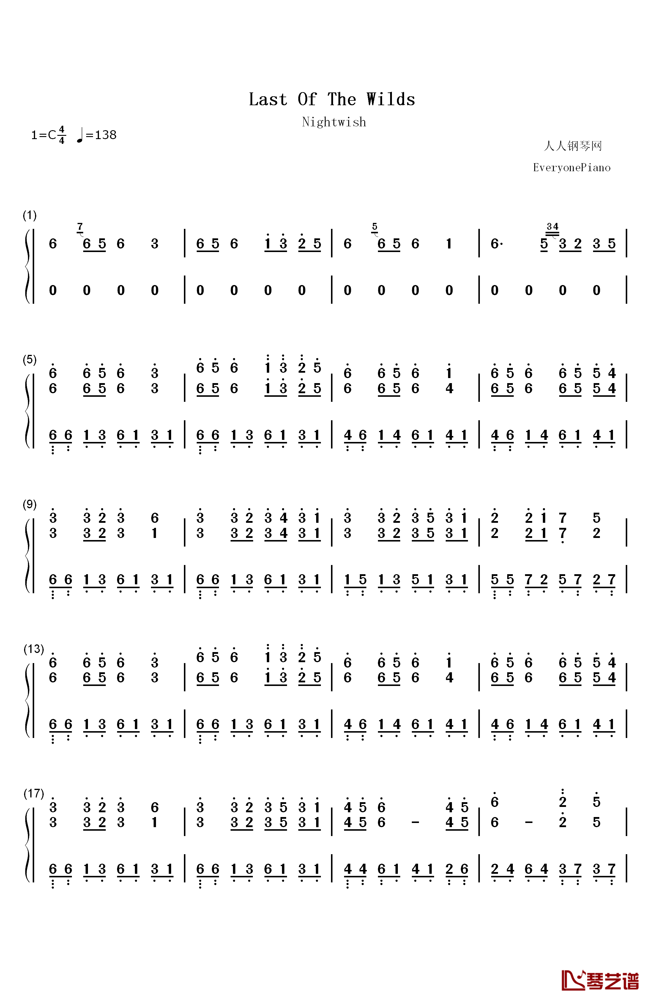 Last of the Wilds钢琴简谱-数字双手-Nightwish