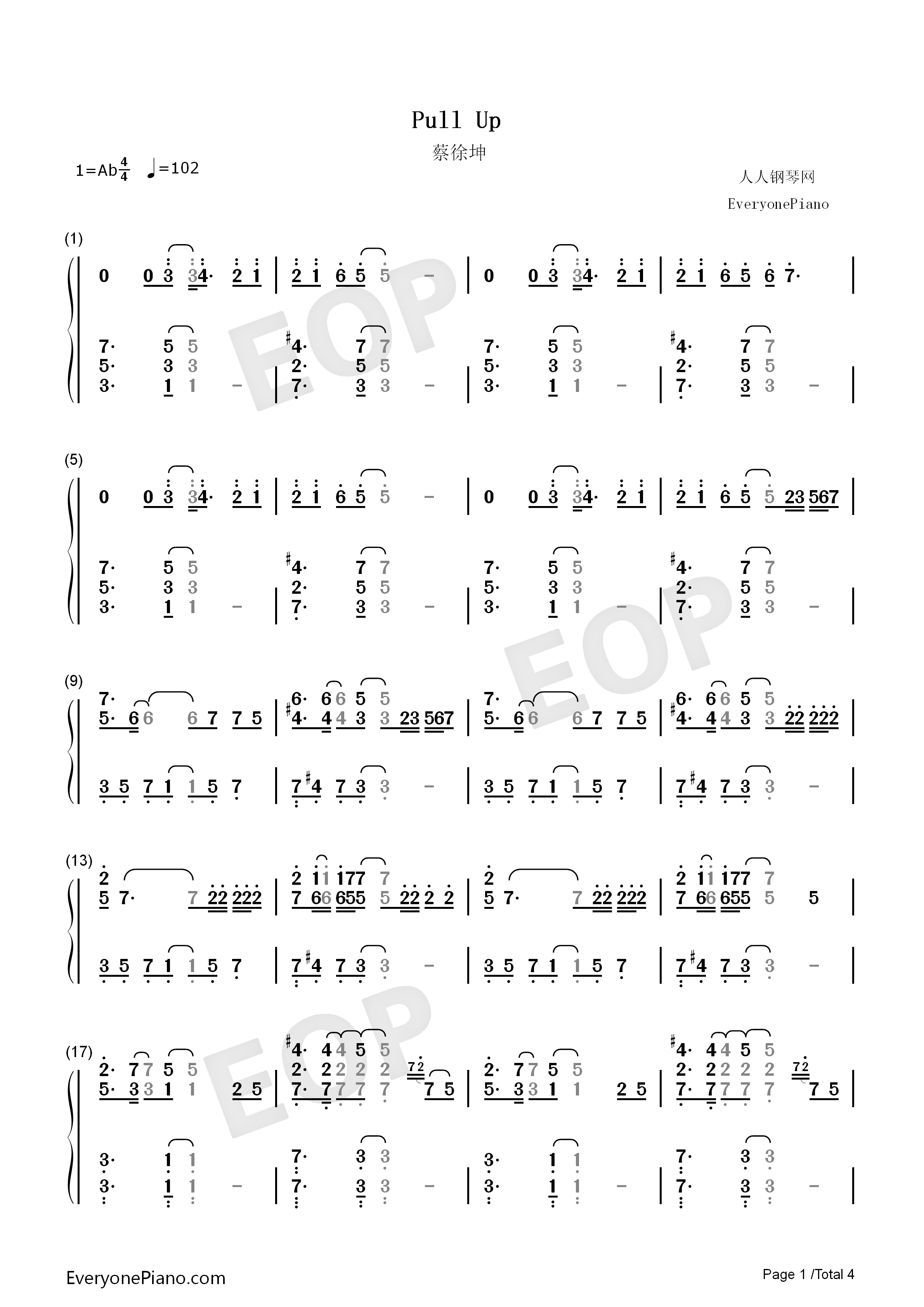Pull Up钢琴简谱-蔡徐坤演唱