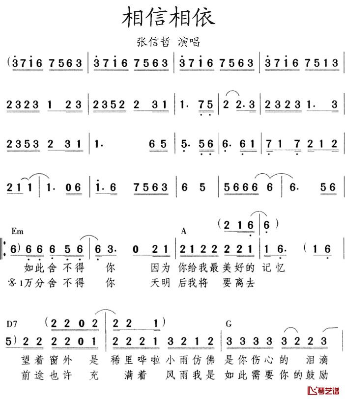 相信相依简谱-张信哲-