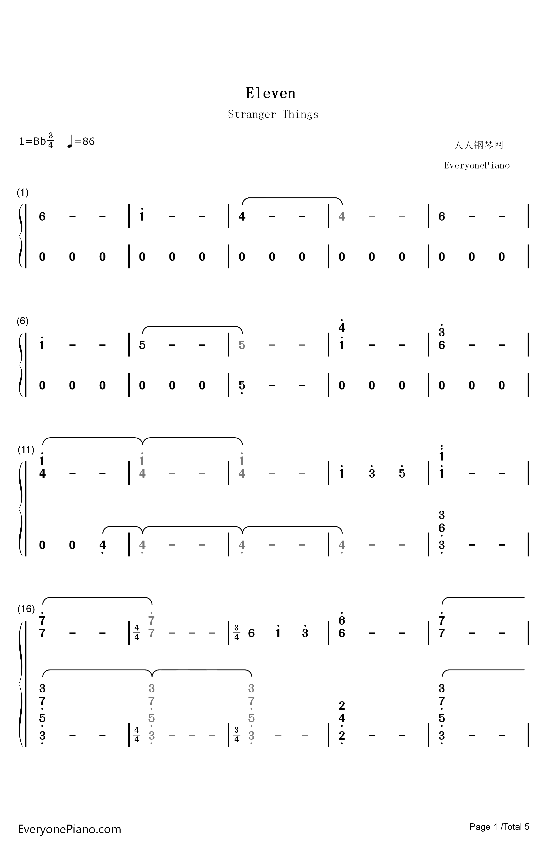 Eleven钢琴简谱-数字双手-Michael Stein Kyle Dixon