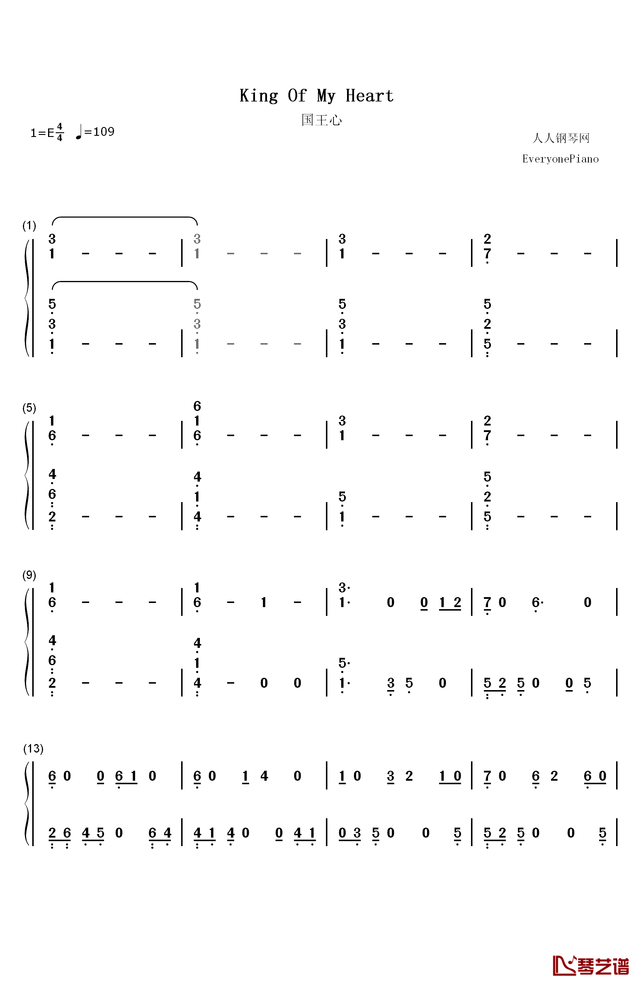 King of My Heart钢琴简谱-数字双手-Taylor Swift