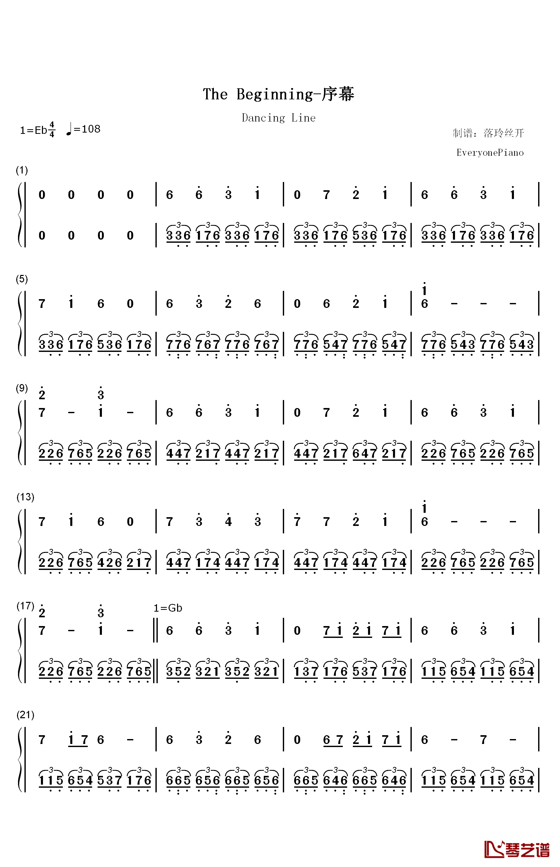 The Beginning钢琴简谱-数字双手-猎豹移动公司