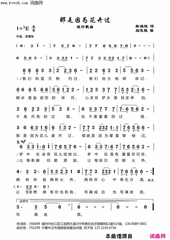 那是因为花开过简谱