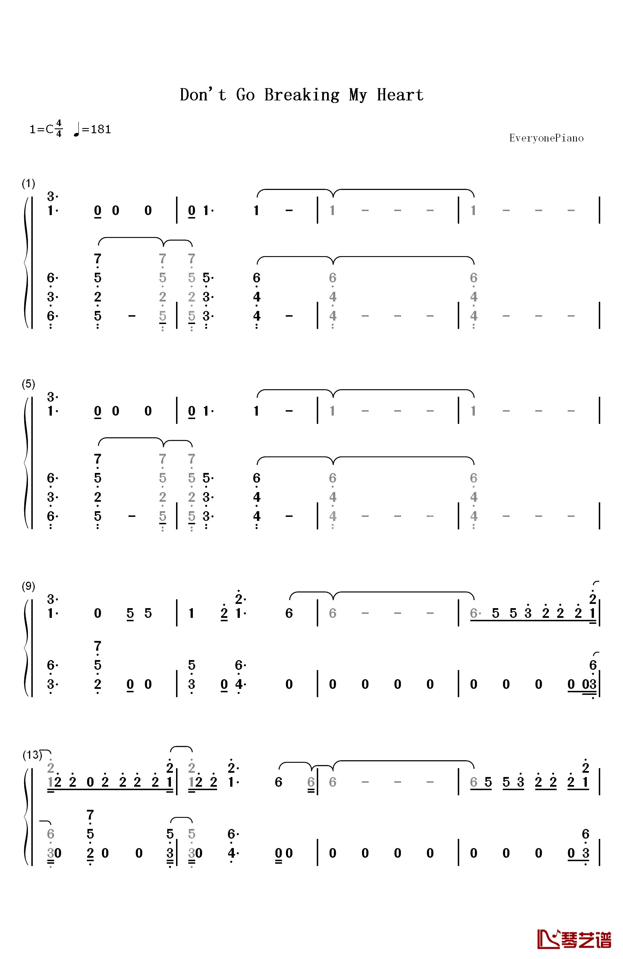 Don't Go Breaking My Heart钢琴简谱-数字双手-Backstreet Boys