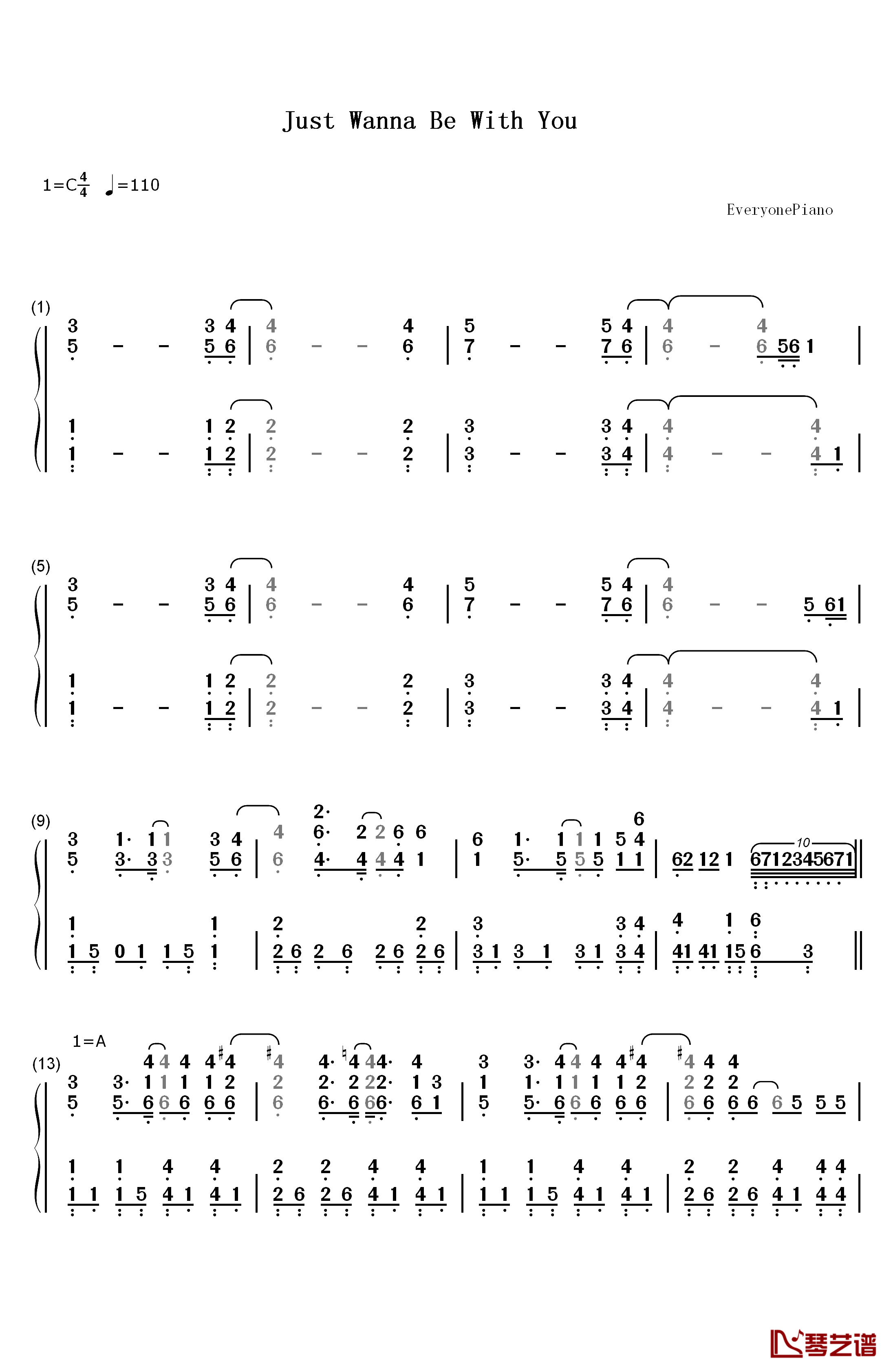 Just Wanna Be With You钢琴简谱-数字双手-歌舞青春3
