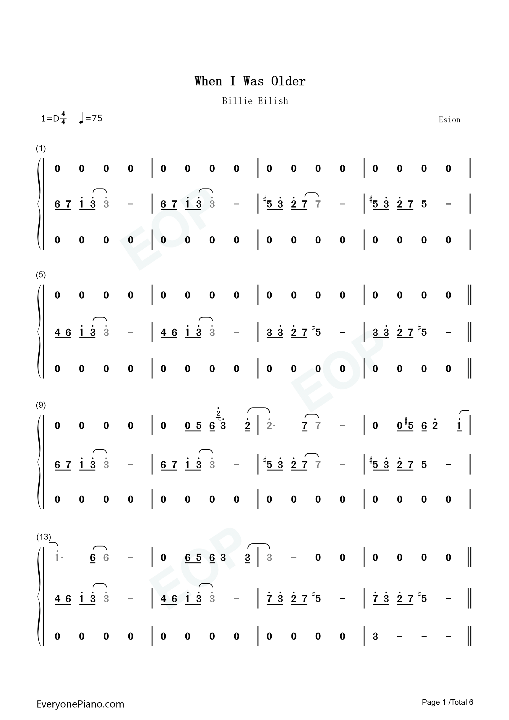 When I Was Older钢琴简谱-Billie Eilish演唱