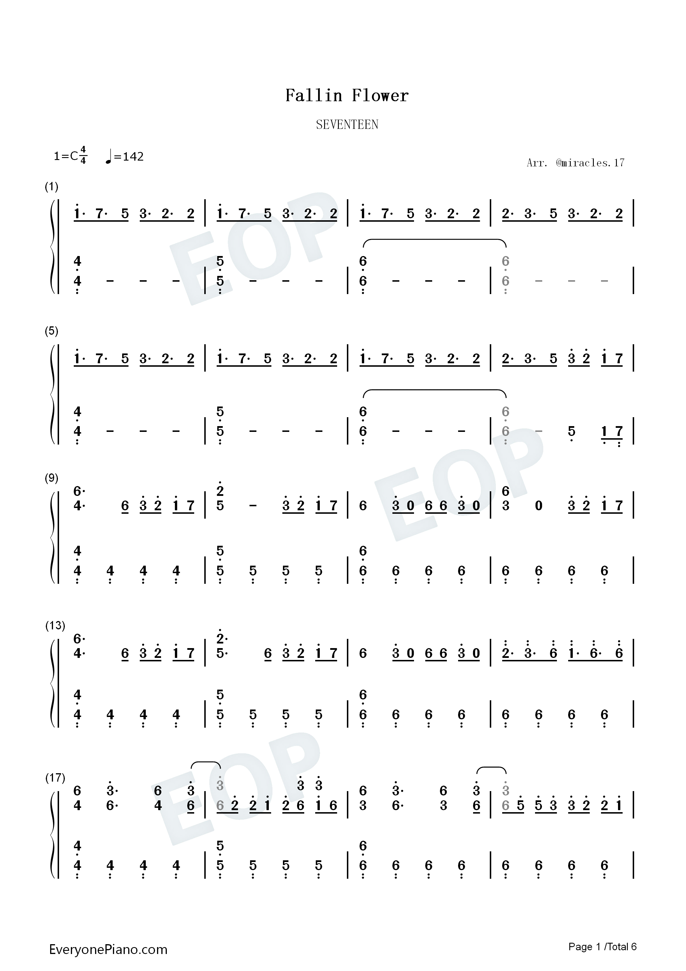 Fallin Flower钢琴简谱-SEVENTEEN演唱