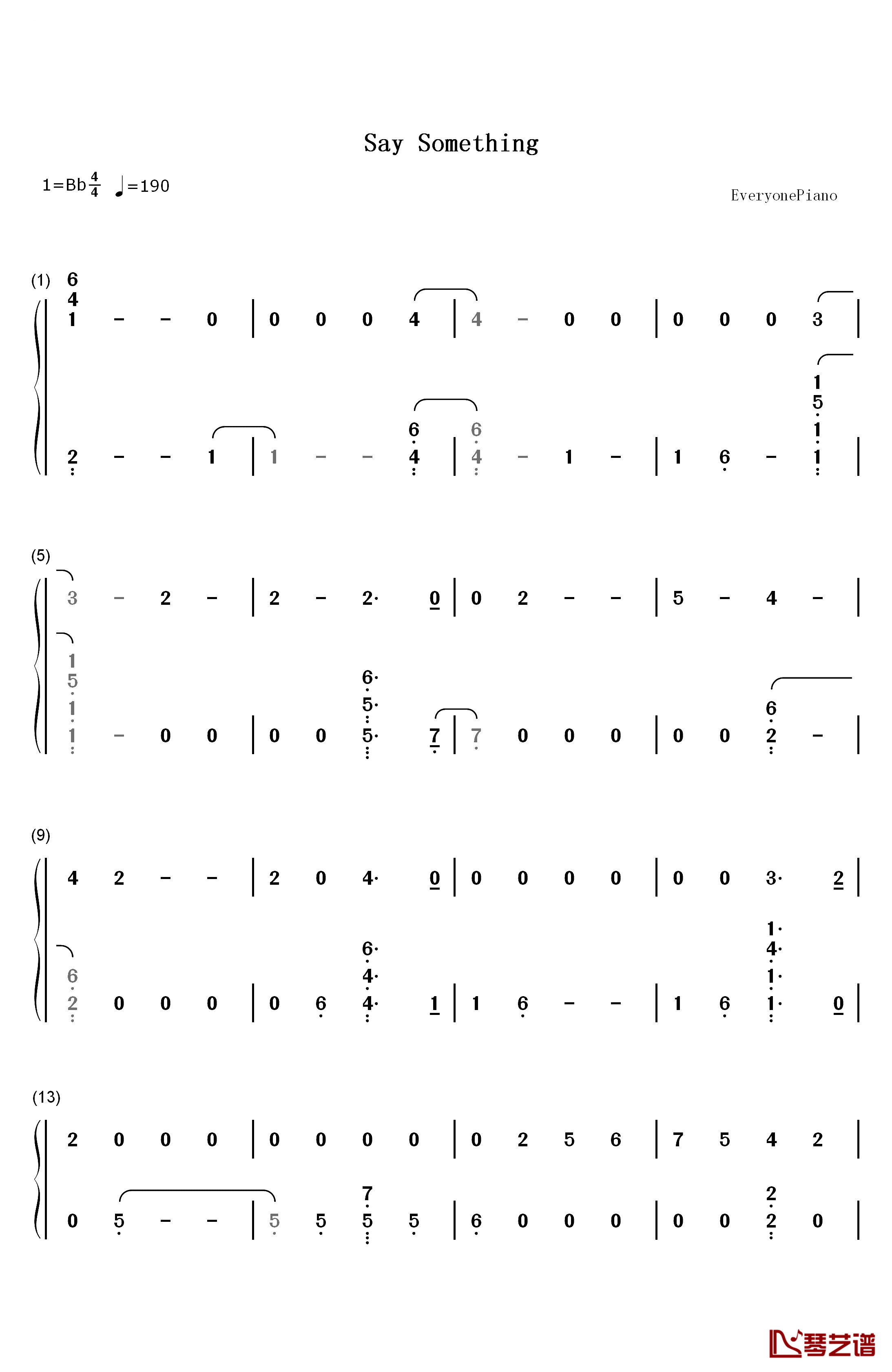 Say Something钢琴简谱-数字双手-Justin Timberlake