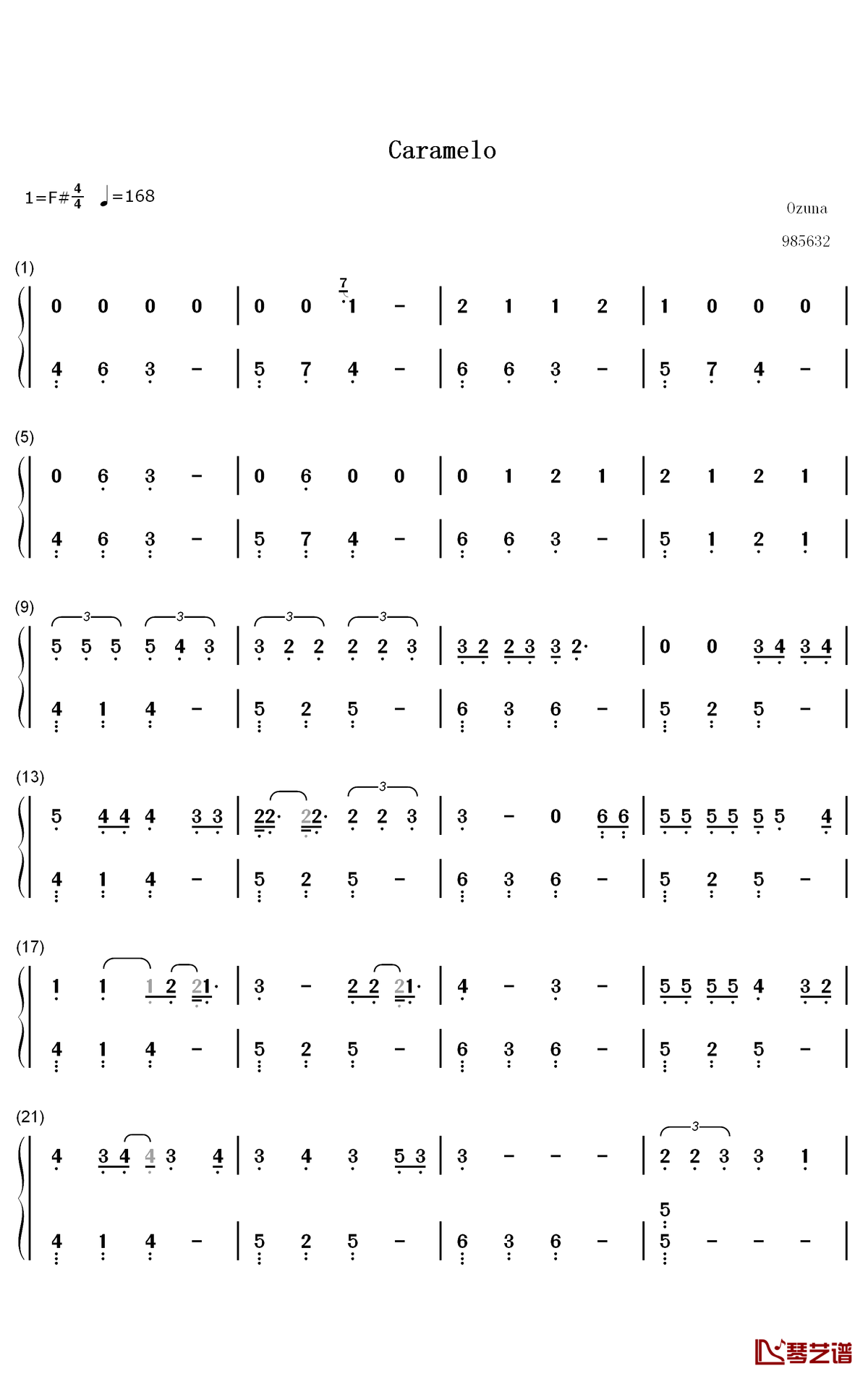 Caramelo钢琴简谱-数字双手-Ozuna