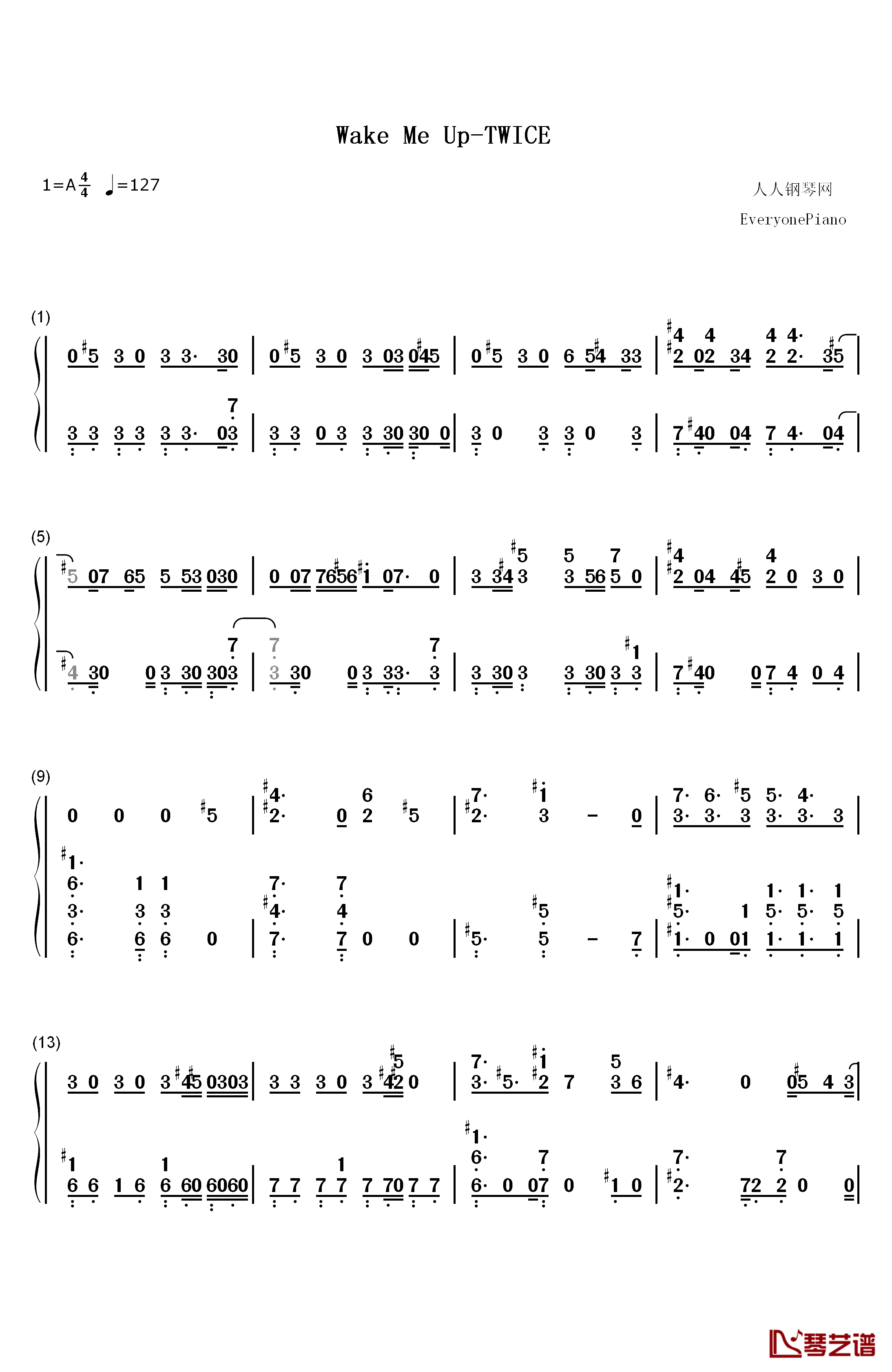 Wake Me Up钢琴简谱-数字双手-TWICE