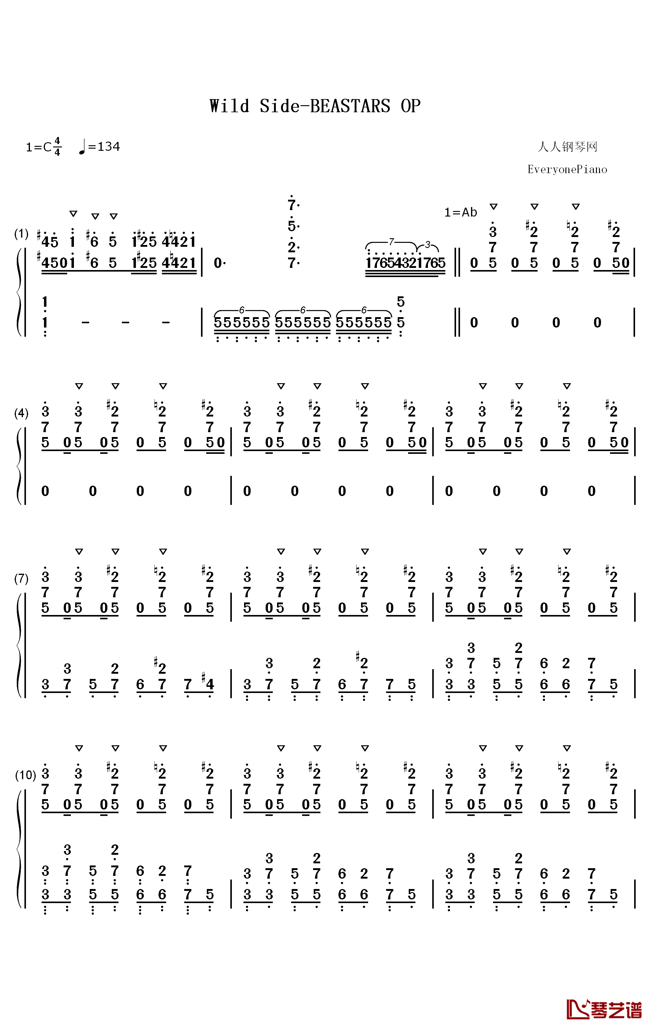 Wild Side钢琴简谱-数字双手-ALI