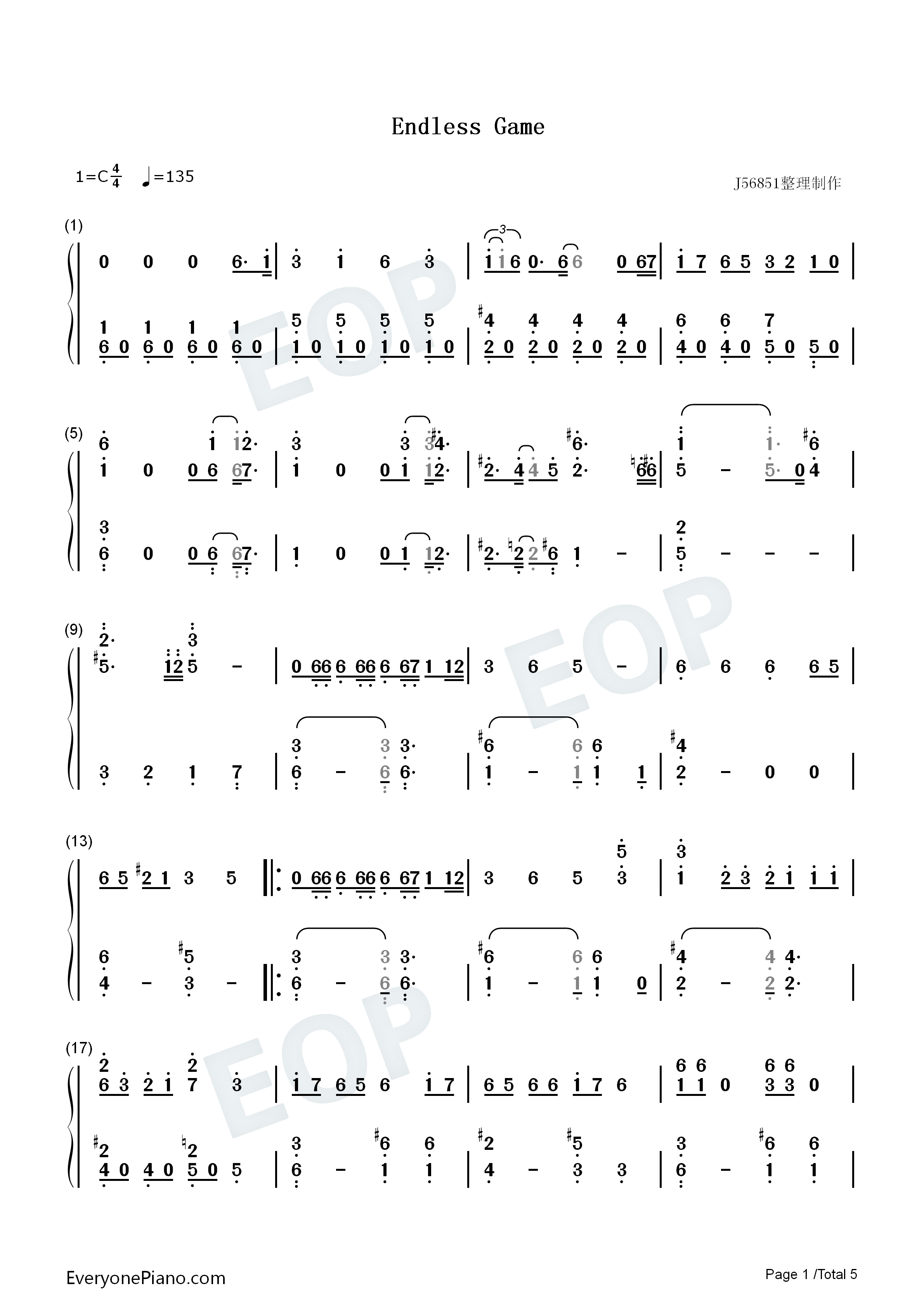 Endless Game钢琴简谱-岚演唱
