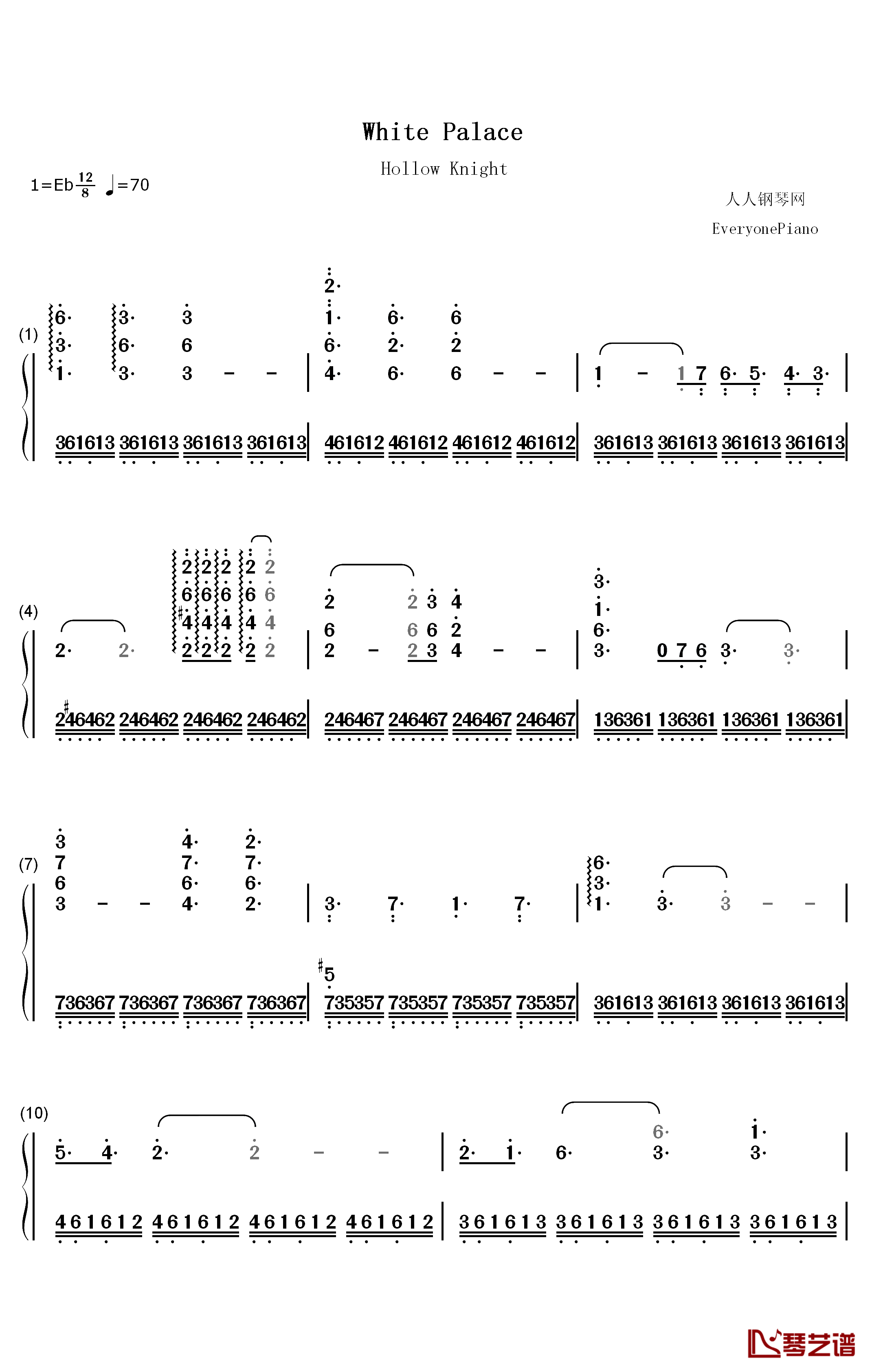 White Palace钢琴简谱-数字双手-Christopher Larkin