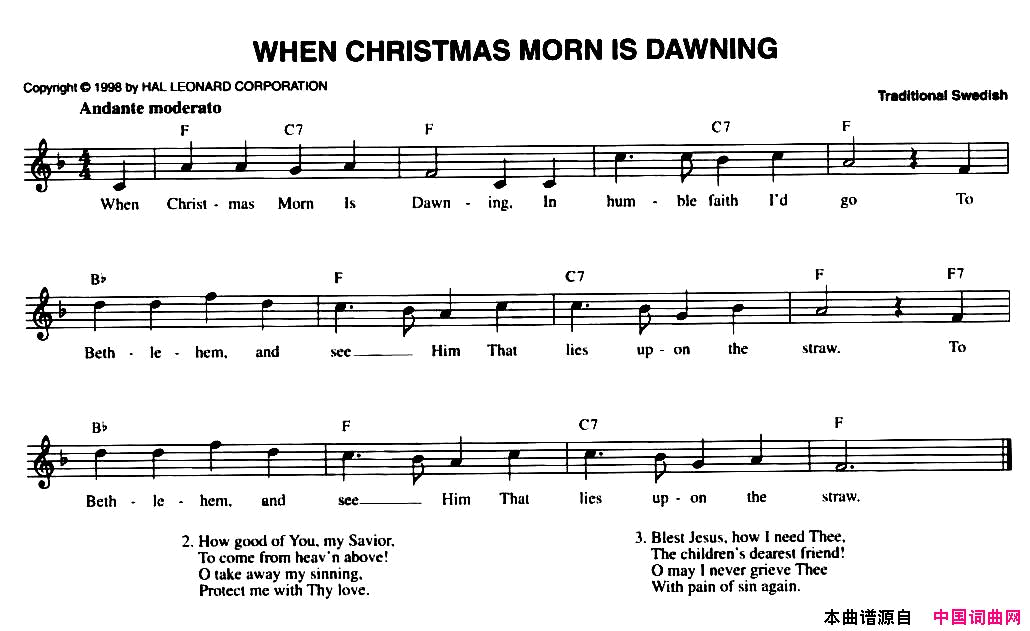 WHENCRISTMASMORNISDAWNING简谱