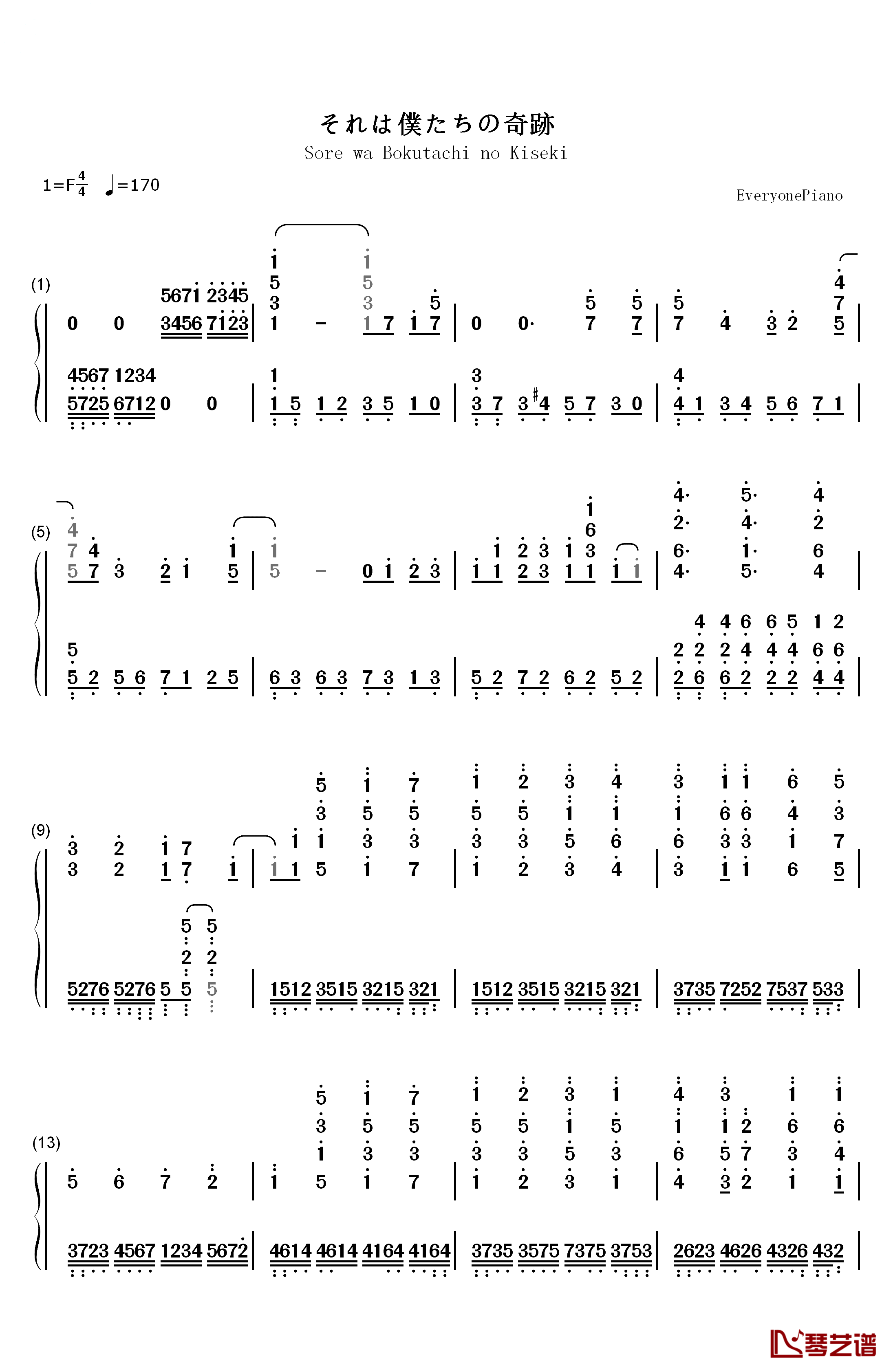 それは仆たちの奇迹钢琴简谱-数字双手-μ's