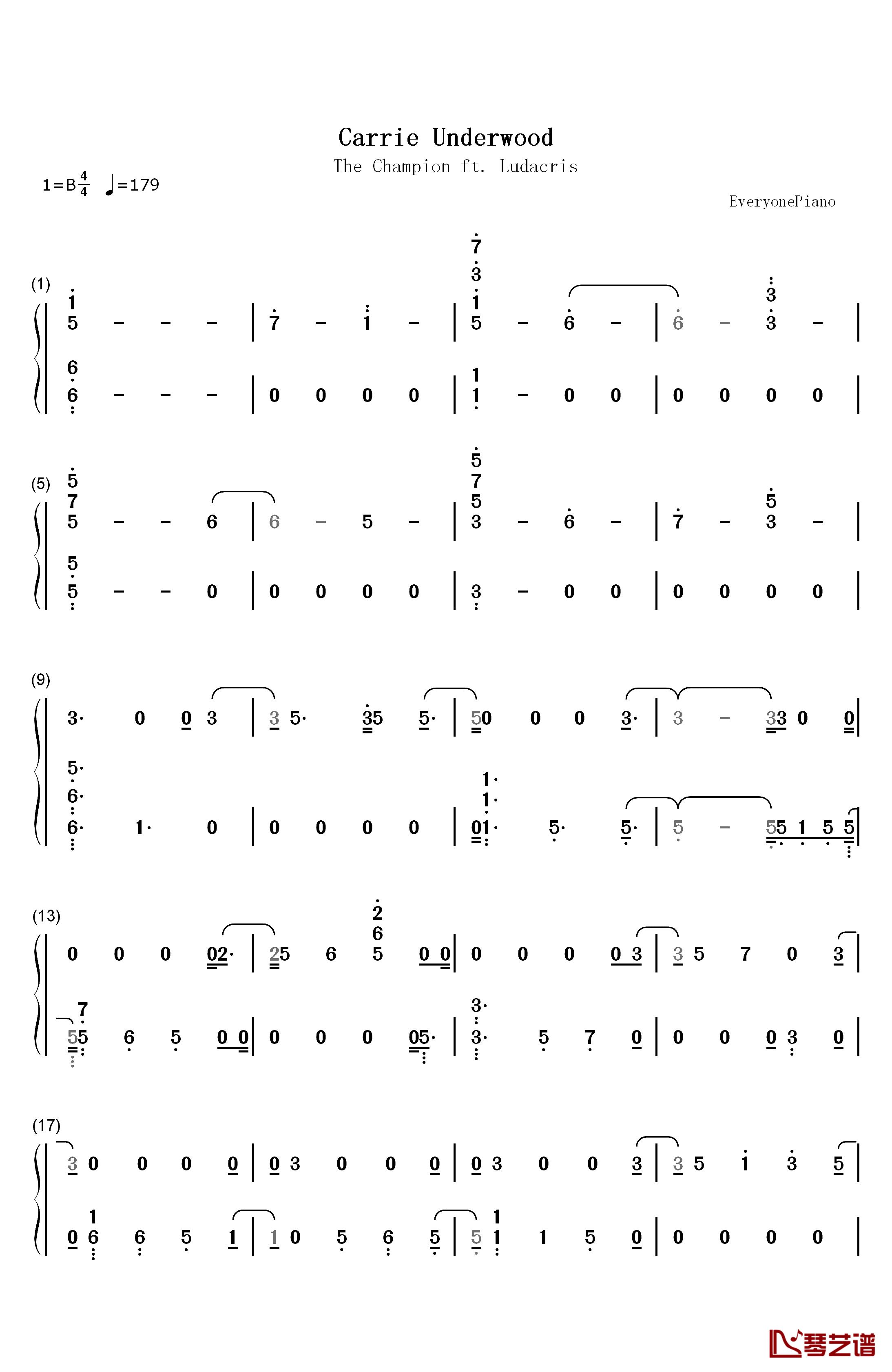 The Champion钢琴简谱-数字双手-Carrie Underwood Ludacris