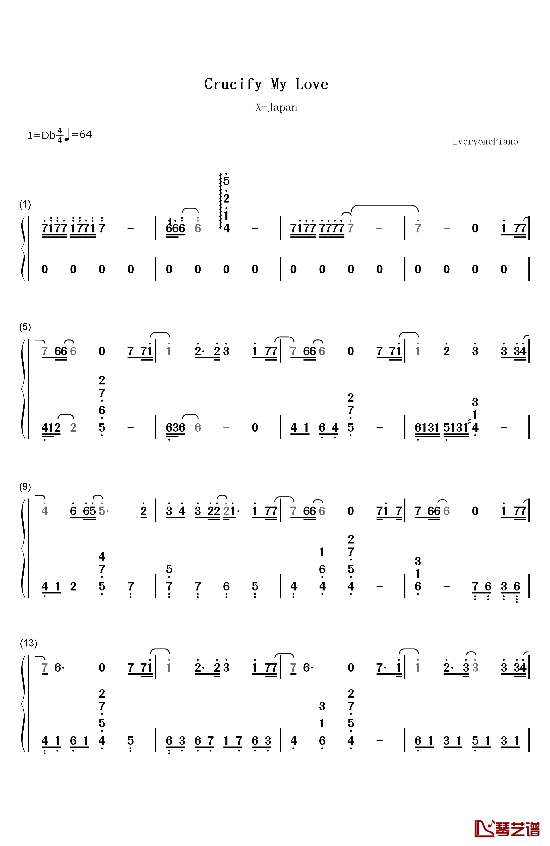 Crucify My Love钢琴简谱-数字双手-X Japan