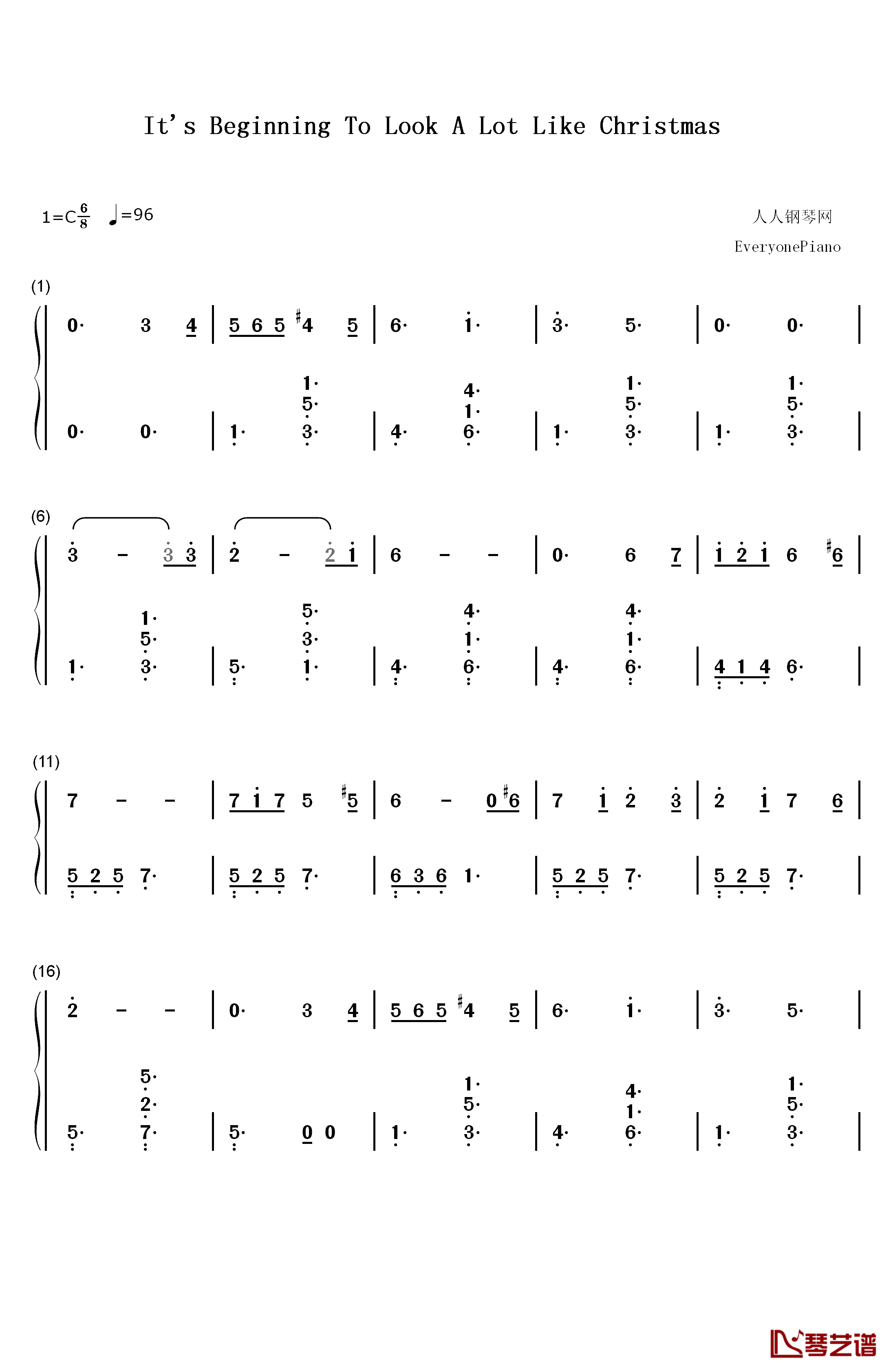 It's Beginning to Look a Lot Like Christmas钢琴简谱-数字双手-Meredith Willson