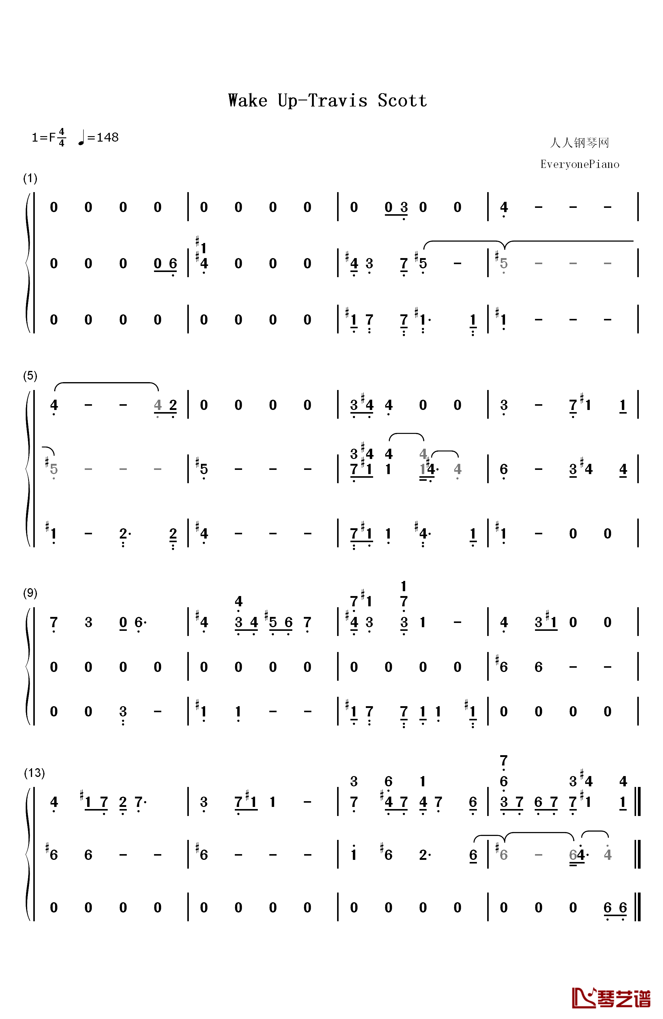 Wake Up钢琴简谱-数字双手-Travis Scott The Weeknd