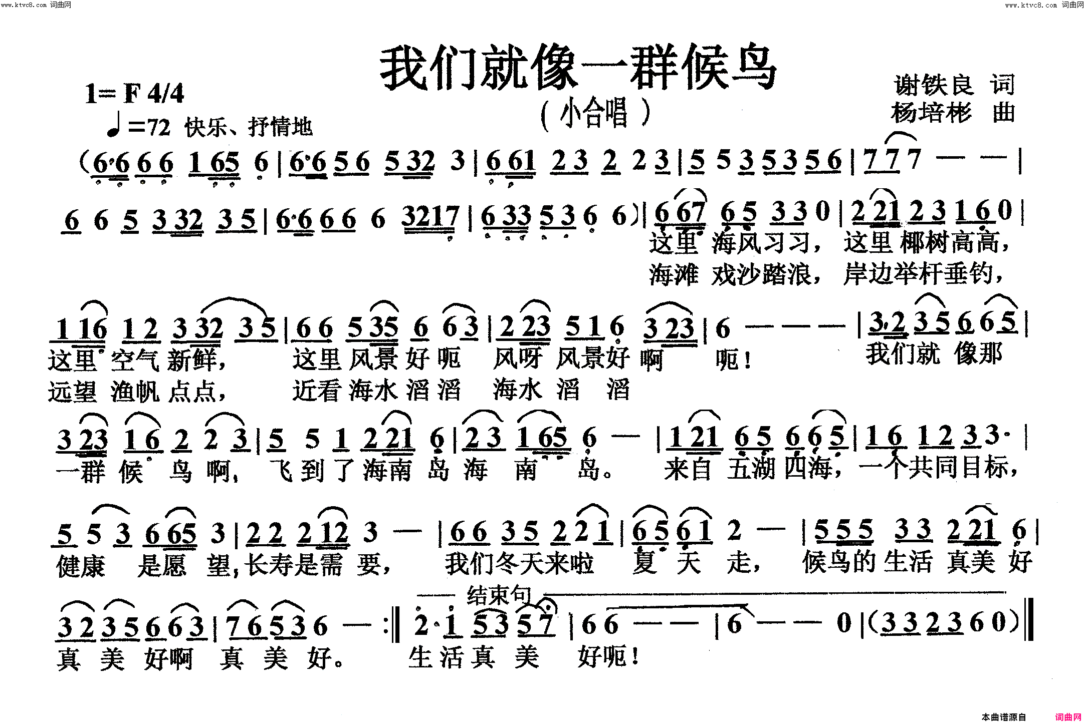 我们就像一群候鸟小合唱简谱