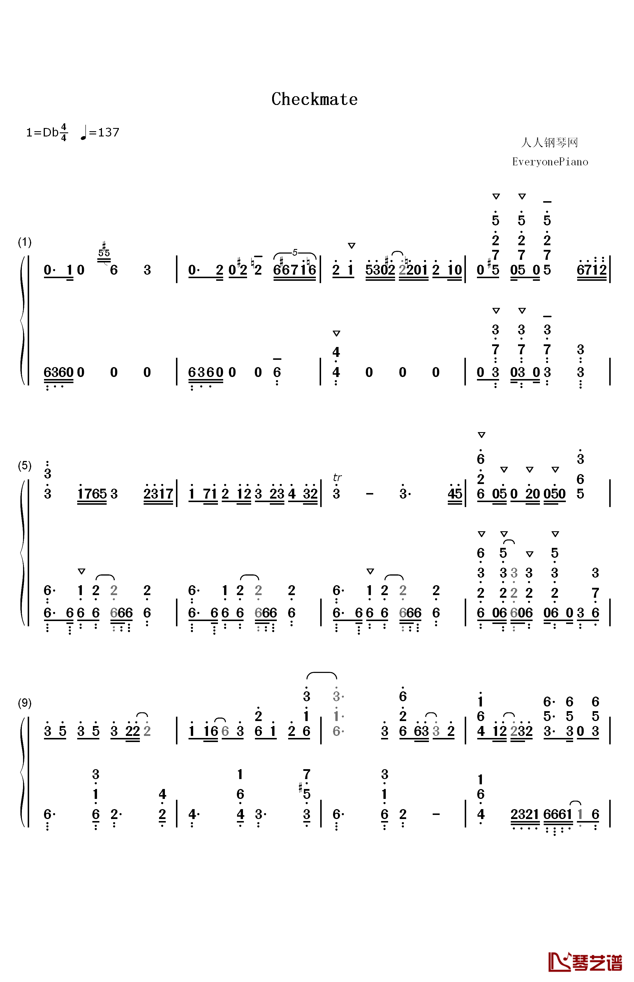 Checkmate钢琴简谱-数字双手-MICHI