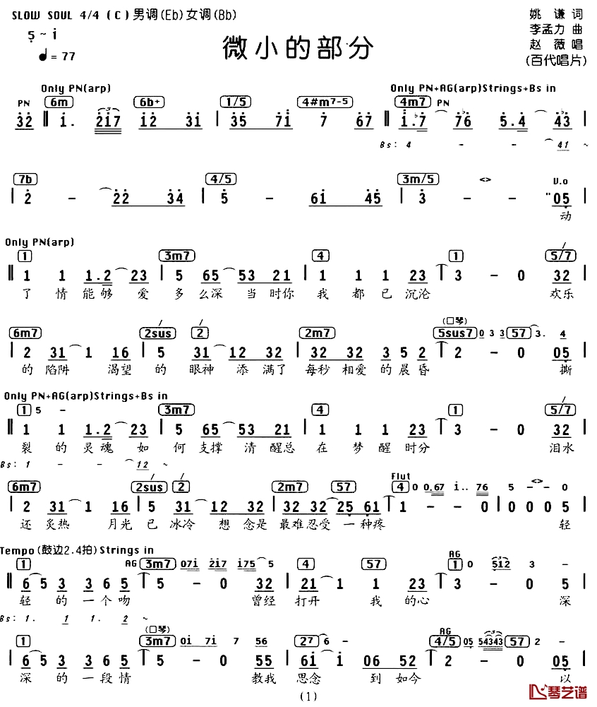 微小的部分简谱-编配乐谱赵薇-