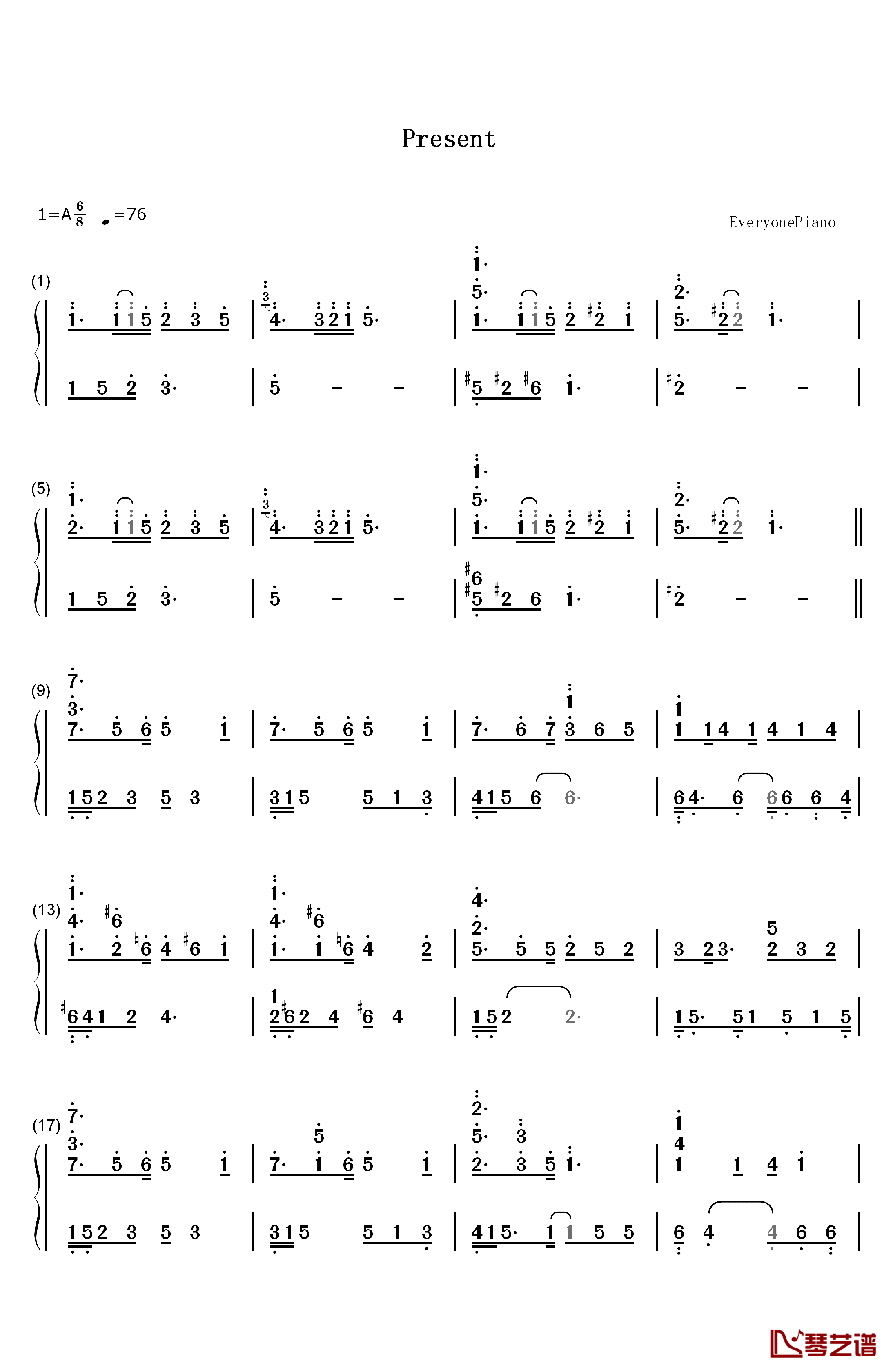 Present钢琴简谱-数字双手-李闰珉