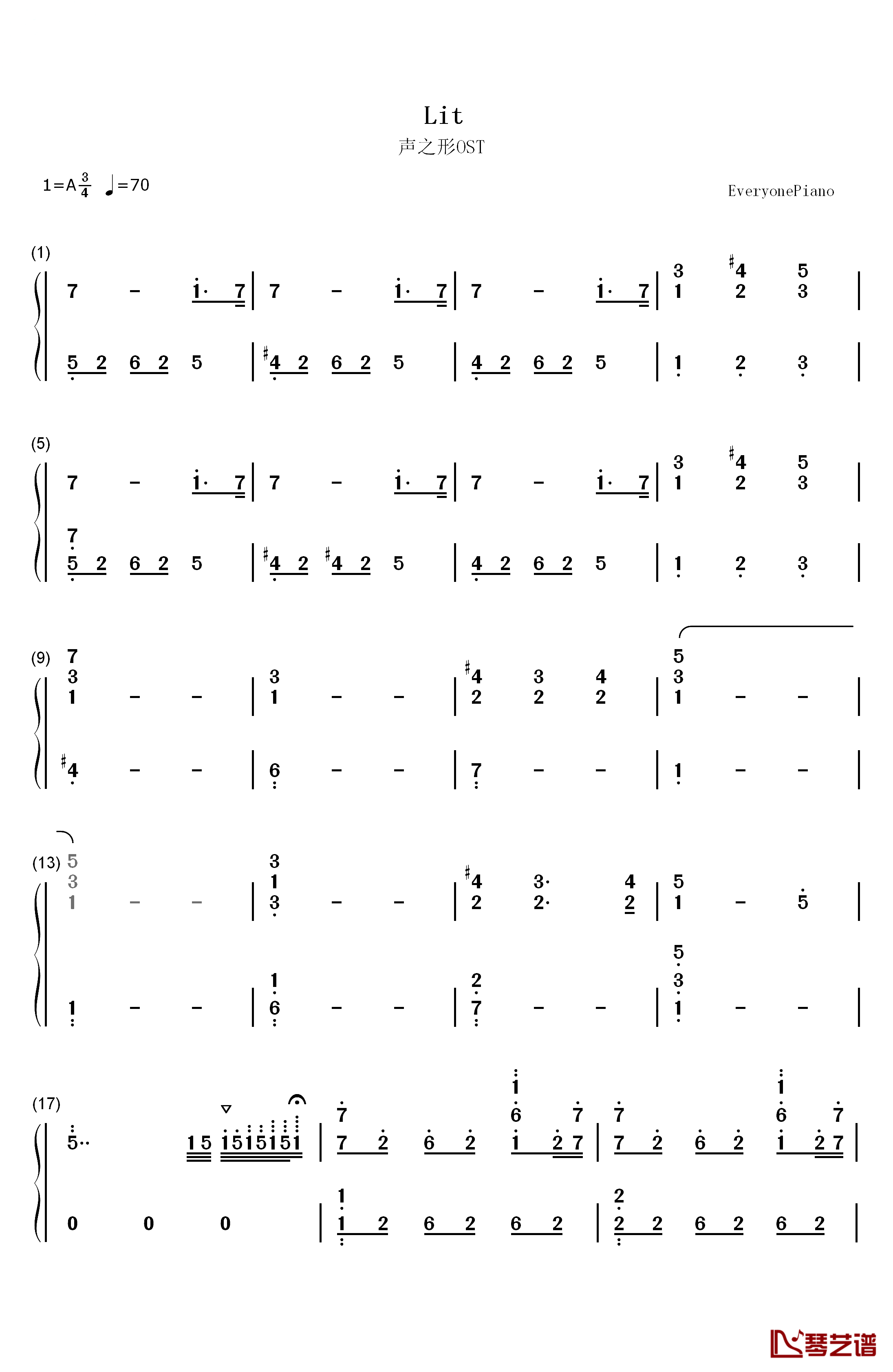 Lit钢琴简谱-数字双手-牛尾宪辅