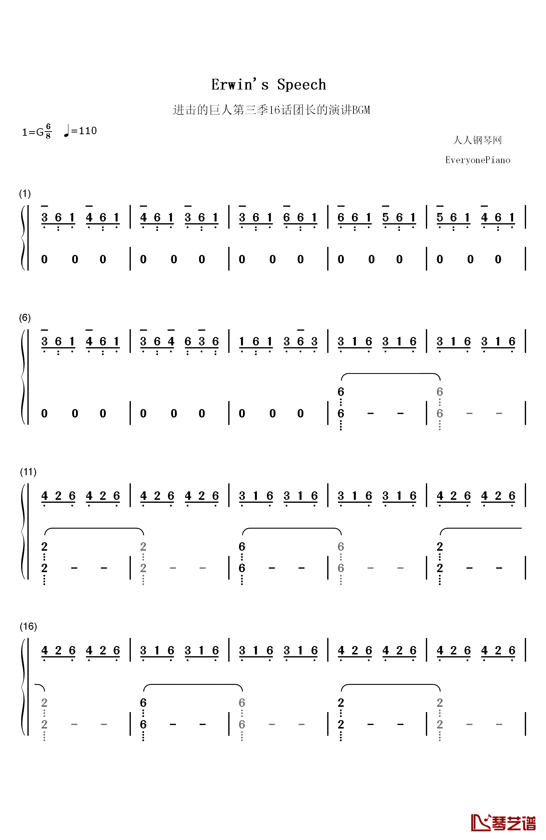 Erwins Speech钢琴简谱-数字双手-泽野弘之