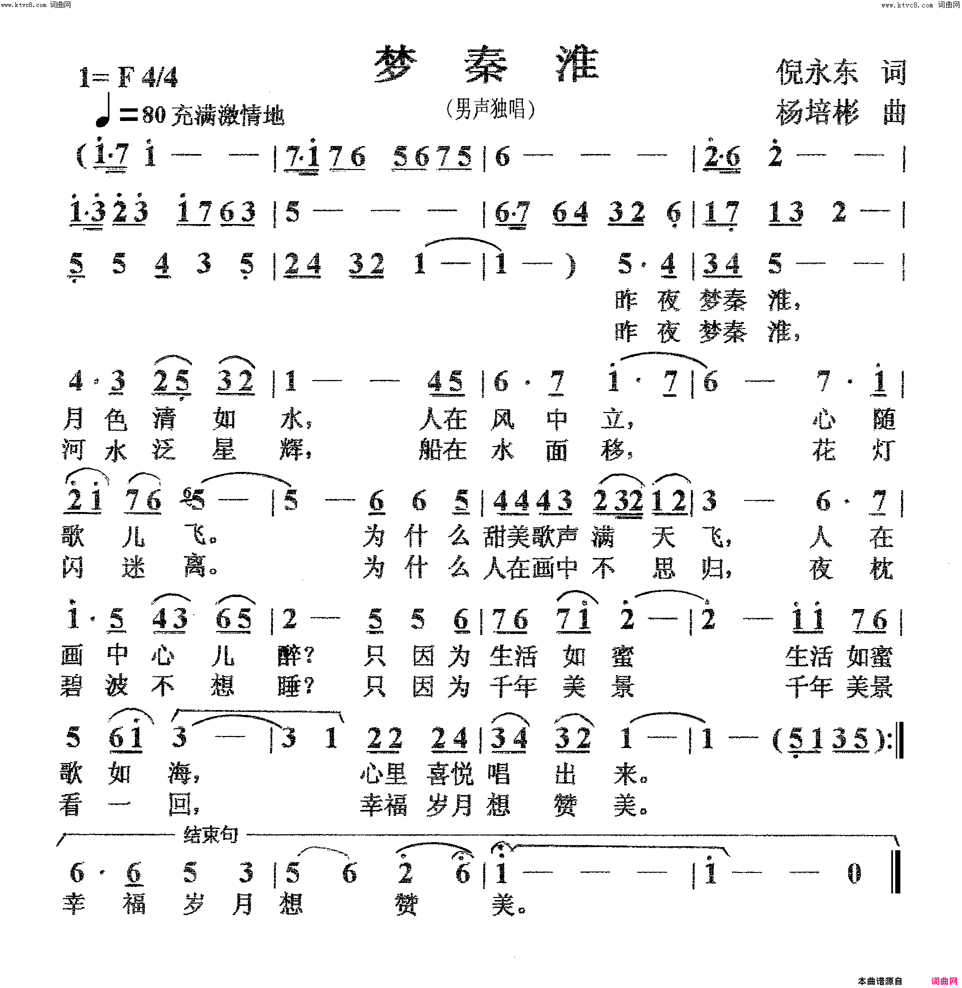 梦秦淮(男声独唱)简谱-杨培彬曲谱