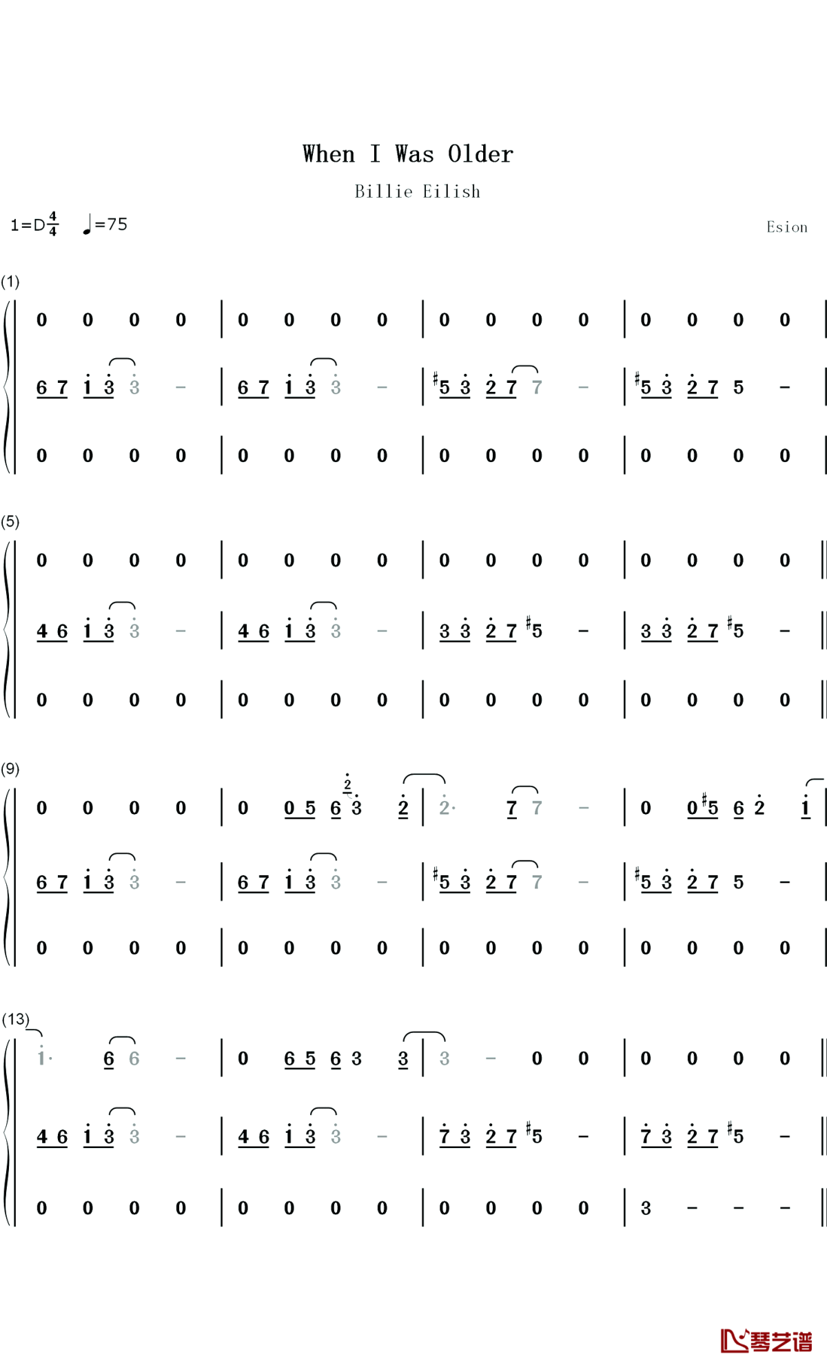 When I Was Older钢琴简谱-数字双手-Billie Eilish