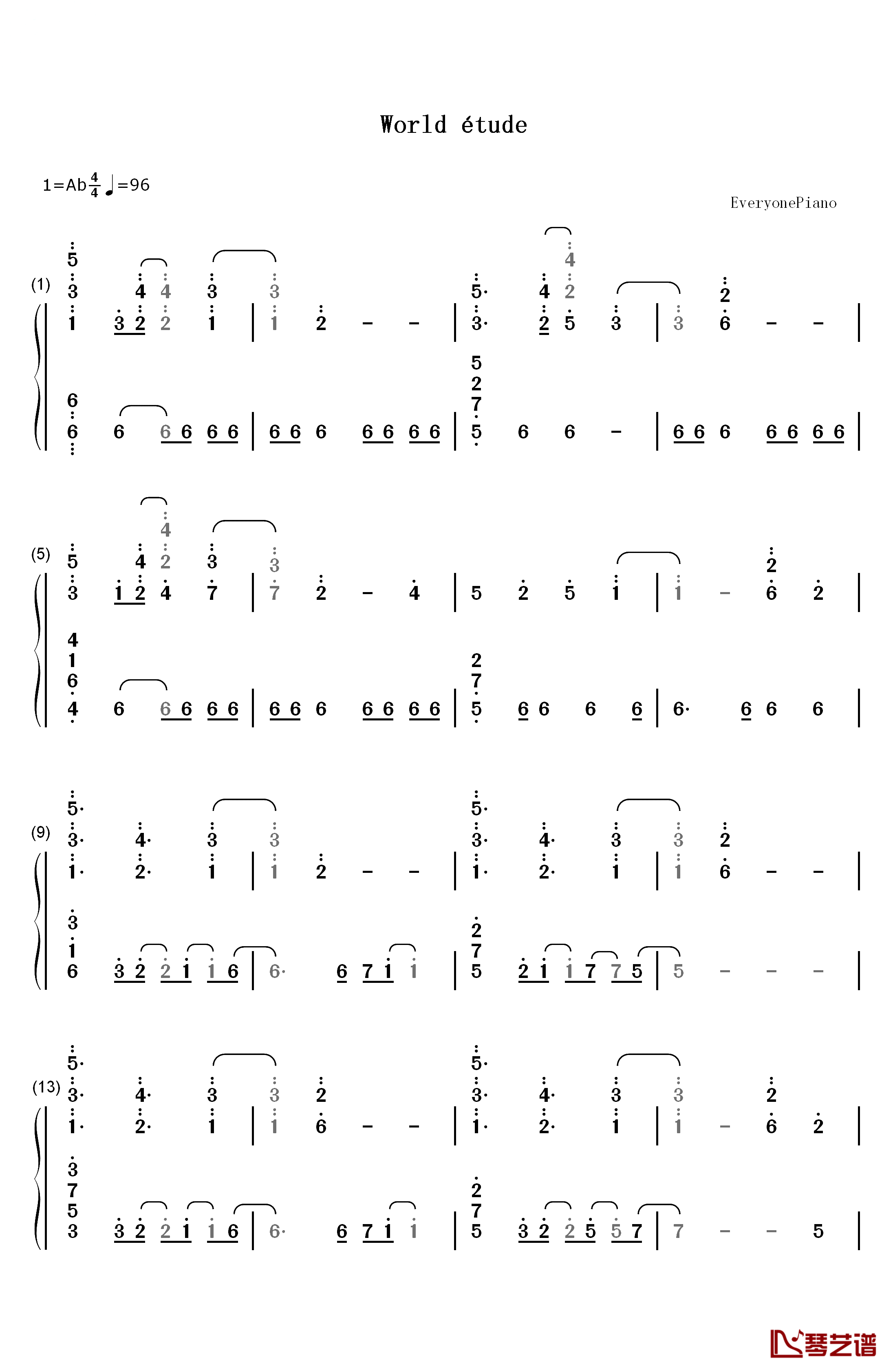 World Étude钢琴简谱-数字双手-阿尔泰尔（CV：丰崎爱生）