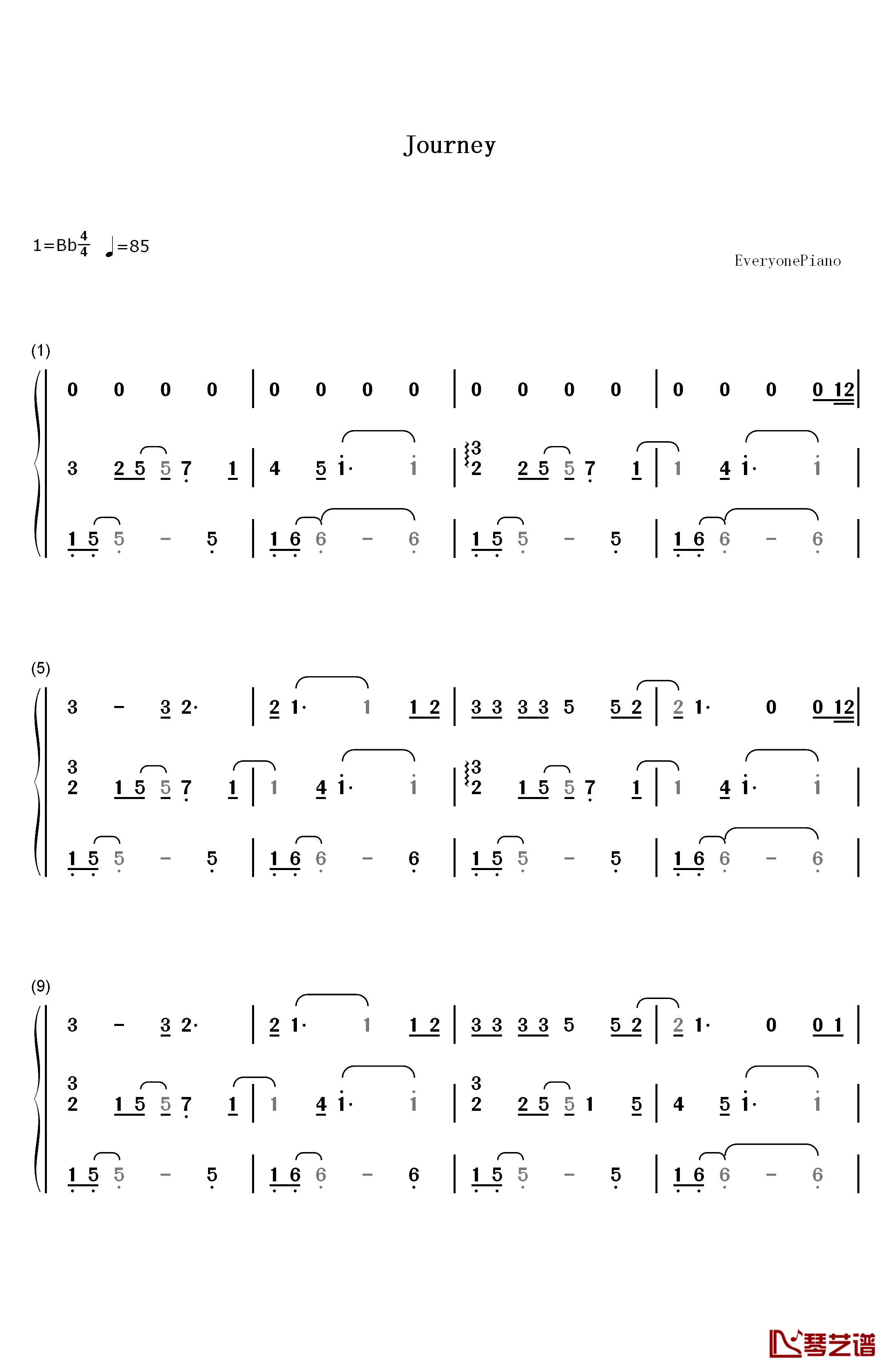 Journey钢琴简谱-数字双手-张韶涵