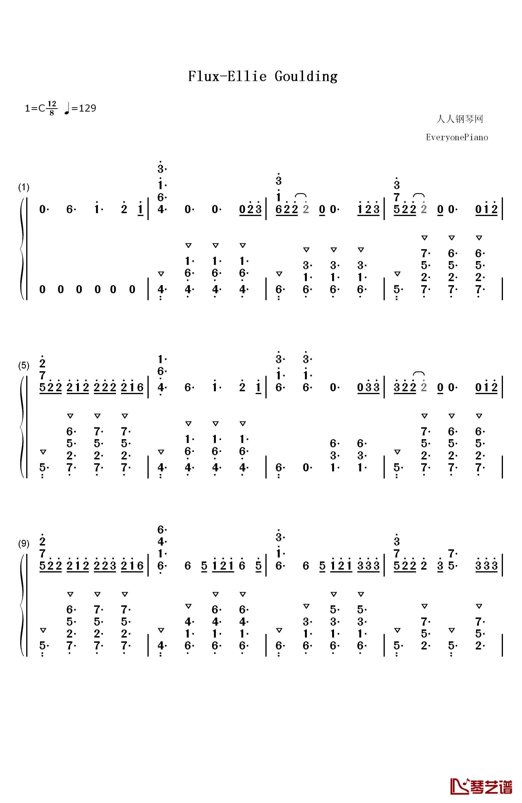 Flux钢琴简谱-数字双手-Ellie Goulding