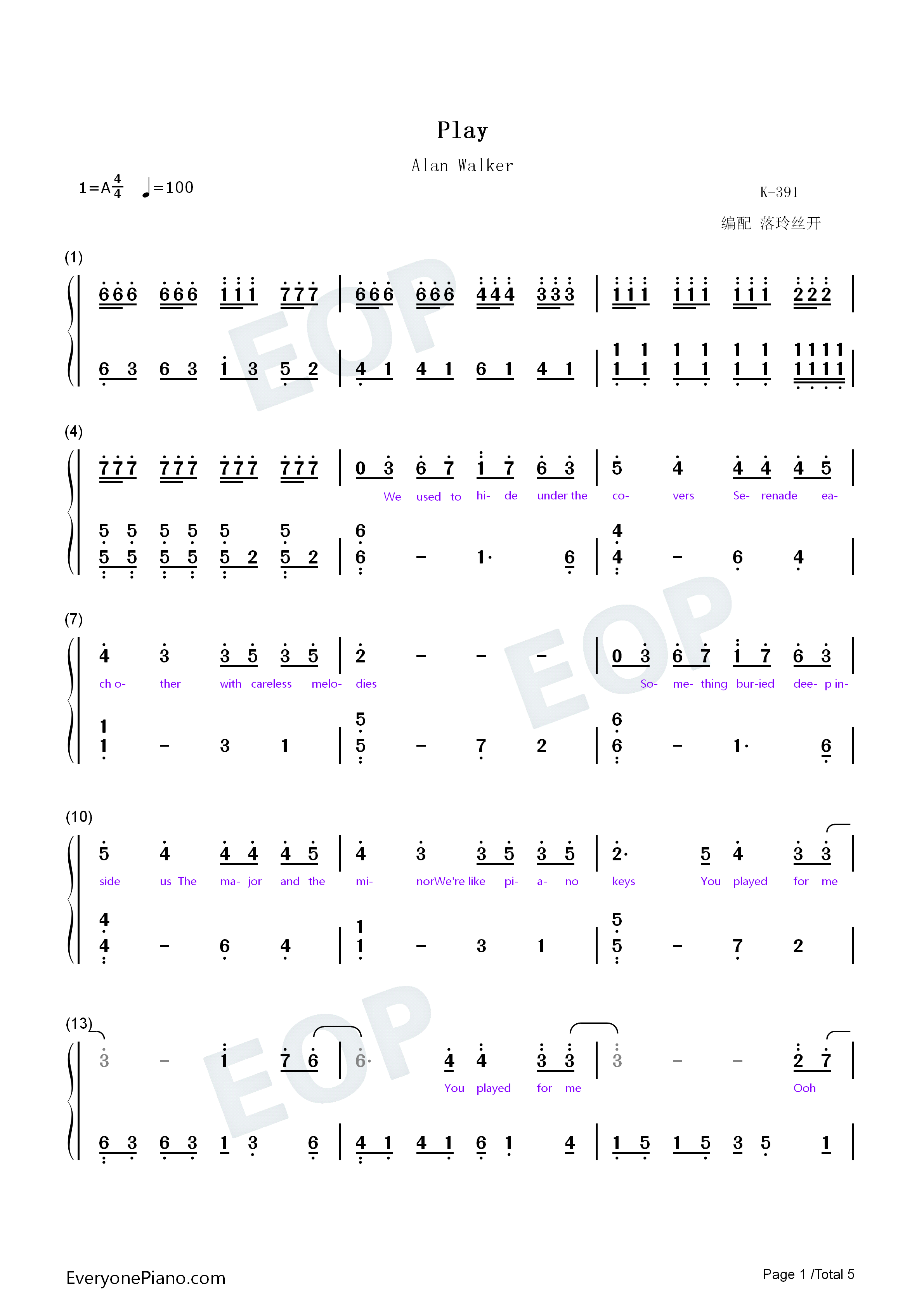 Play钢琴简谱-K-391 Alan Walker Tungevaag Mangoo演唱