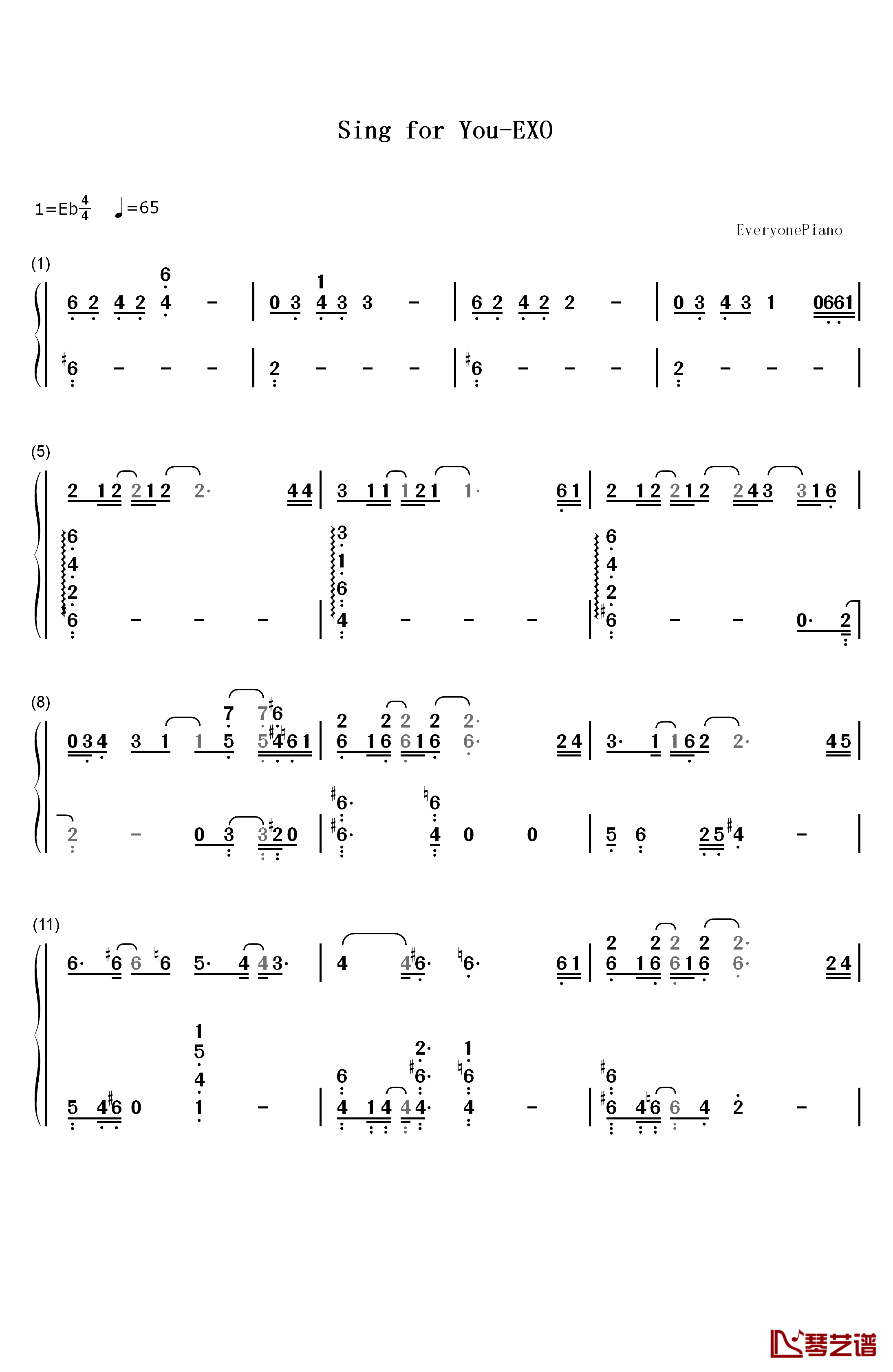Sing for You钢琴简谱-数字双手-EXO