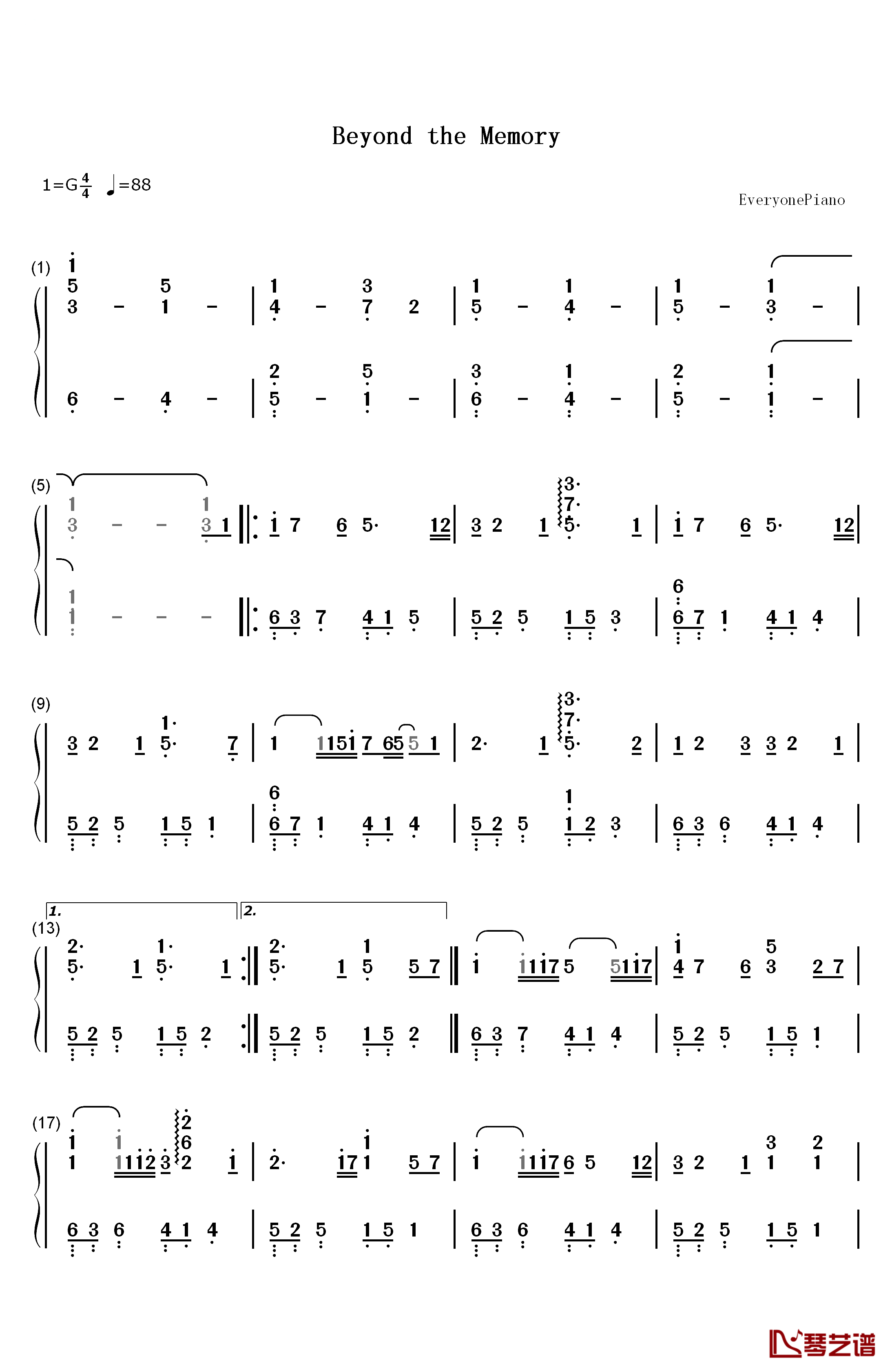 Beyond the Memory钢琴简谱-数字双手-July