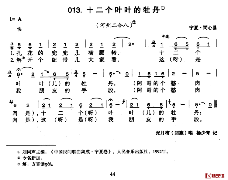 十二个叶叶的牡丹简谱-