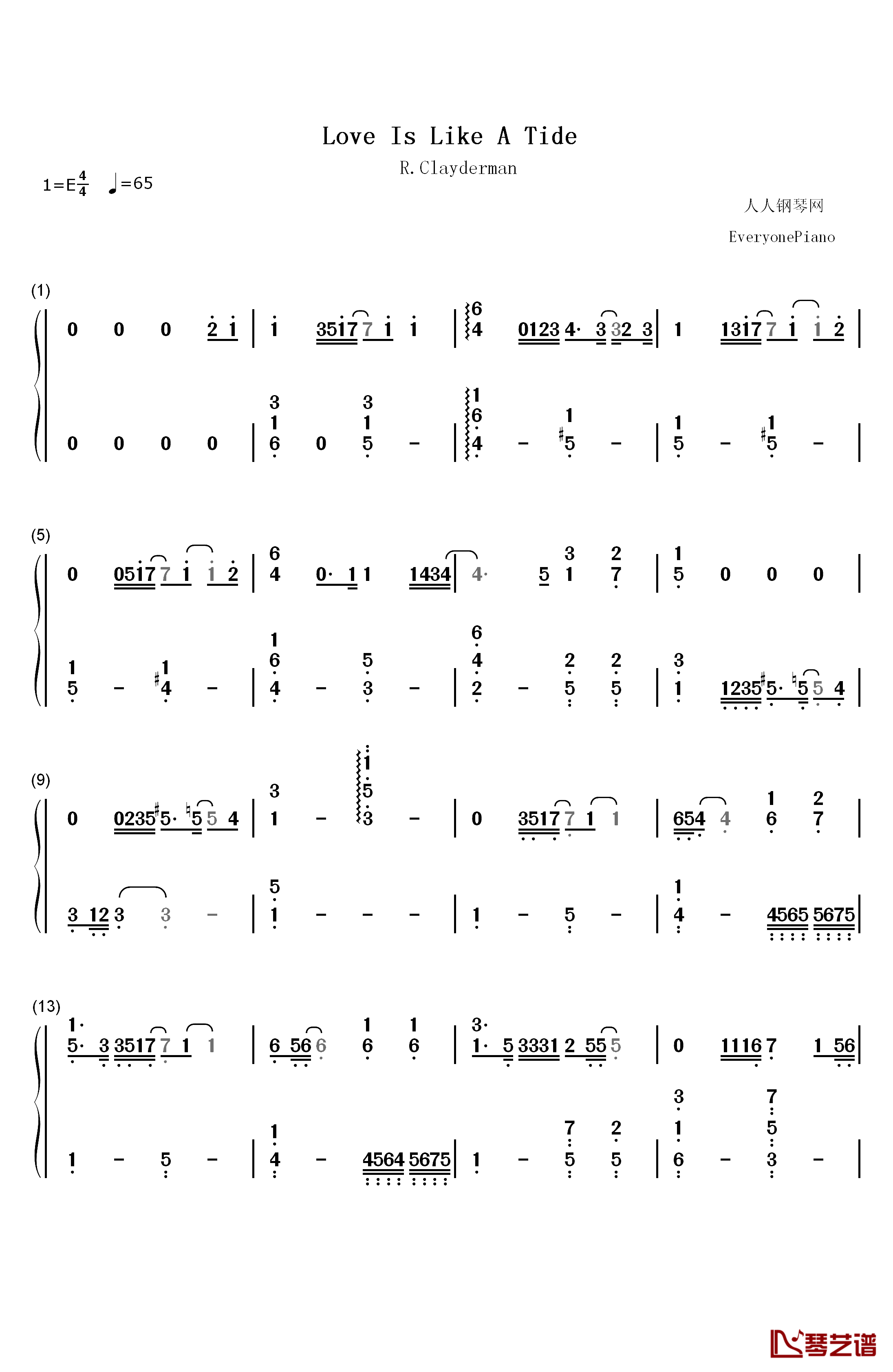 Love Is Like A Tide钢琴简谱-数字双手-理查德克莱德曼