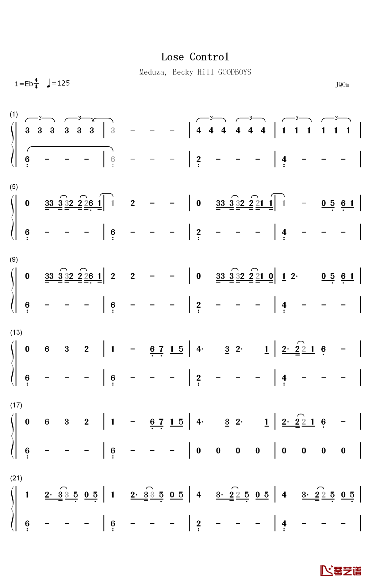 Lose Control钢琴简谱-数字双手-Meduza Becky Hill Goodboys