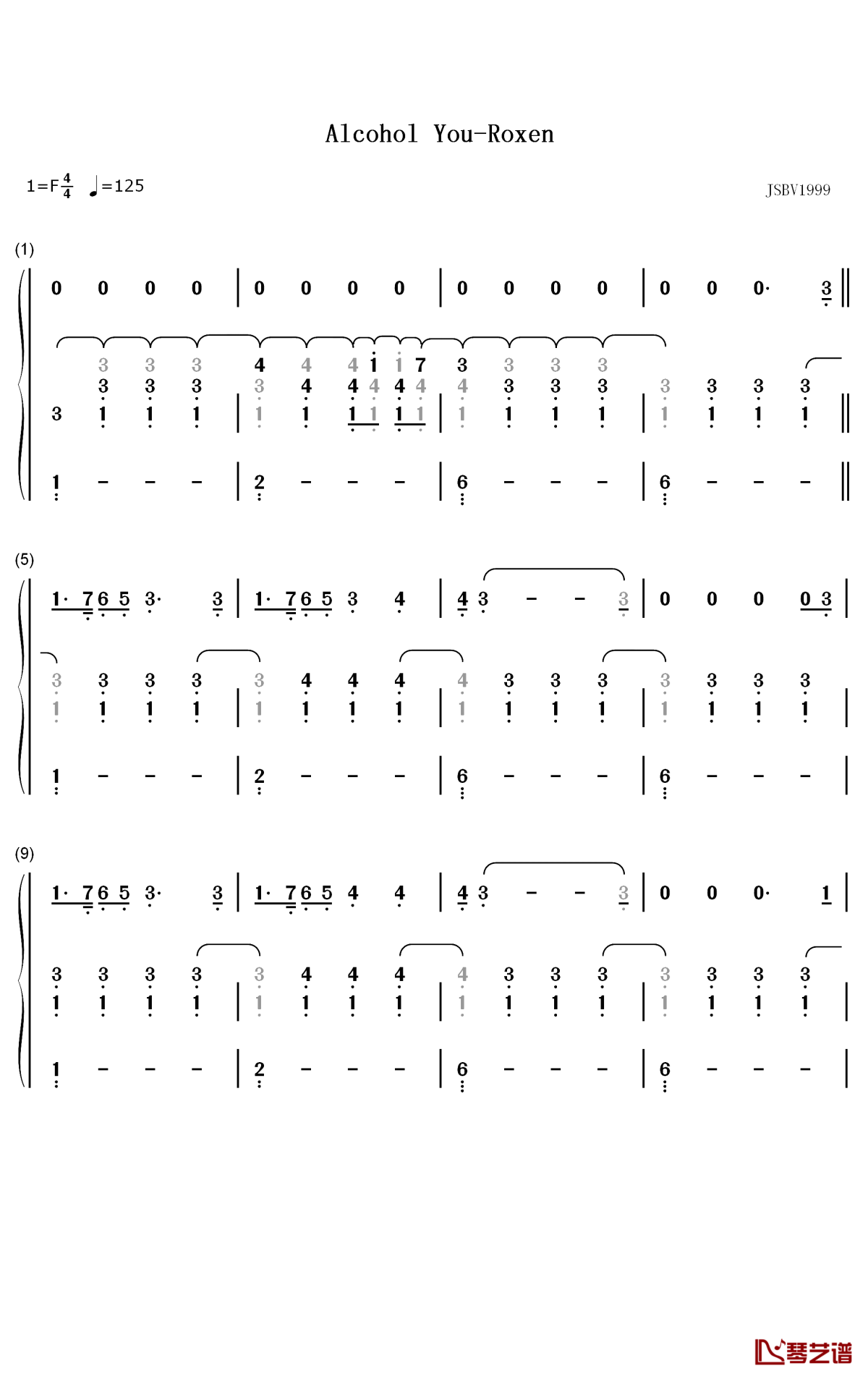 Alcohol You钢琴简谱-数字双手-Roxen