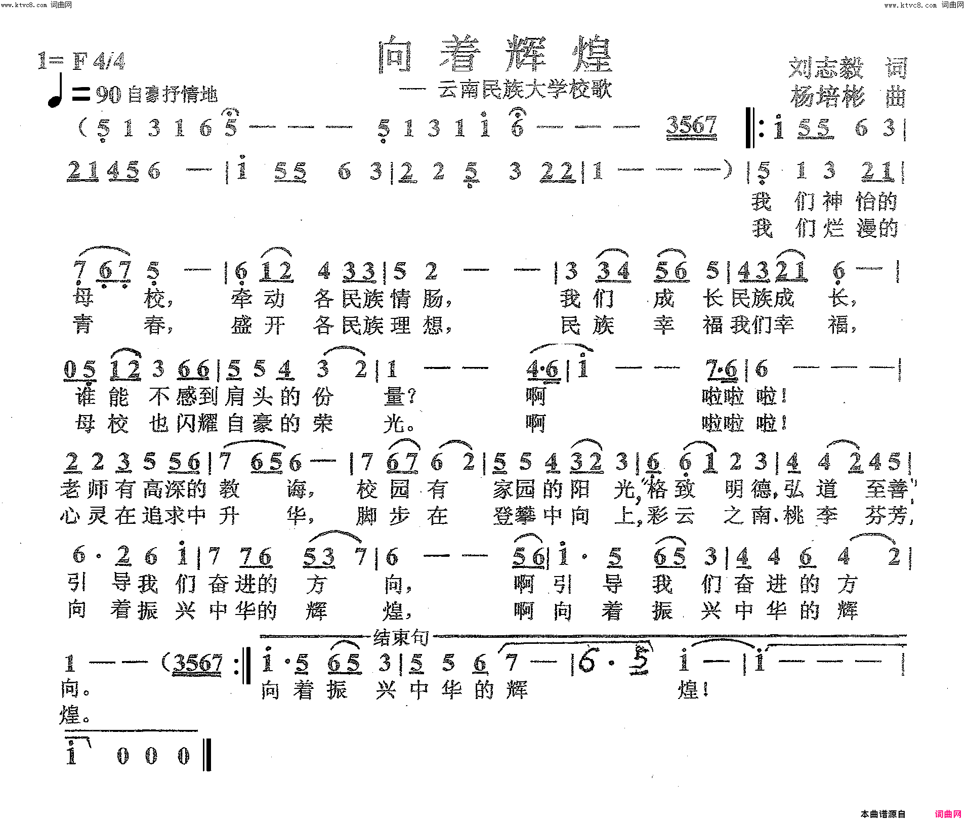 向着辉煌民族大学校歌简谱