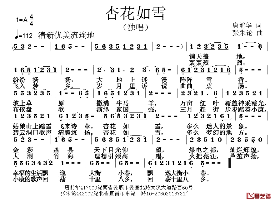 杏花如雪简谱-唐前华词 张朱论曲